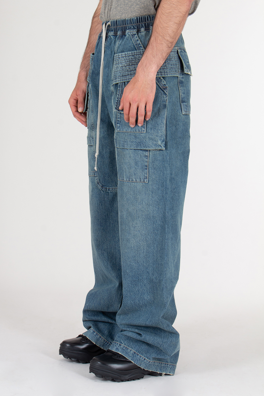RICK OWENS DRKSHDW Loose Fit Denim Creatch Cargo Drawstring Pants