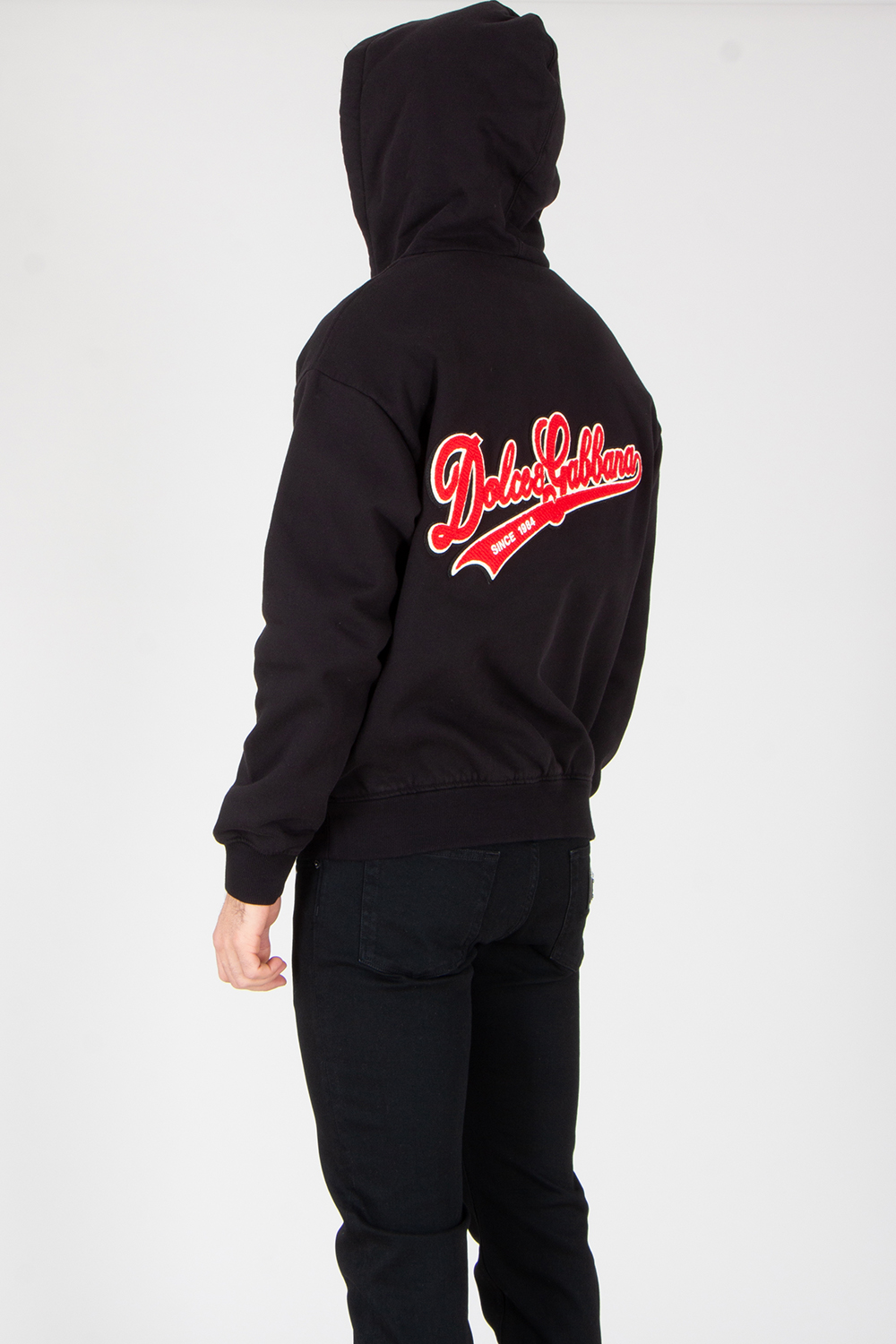 DOLCE & GABBANA Relaxed Fit Patch Cotton Fleece Zip-Up Hoodie