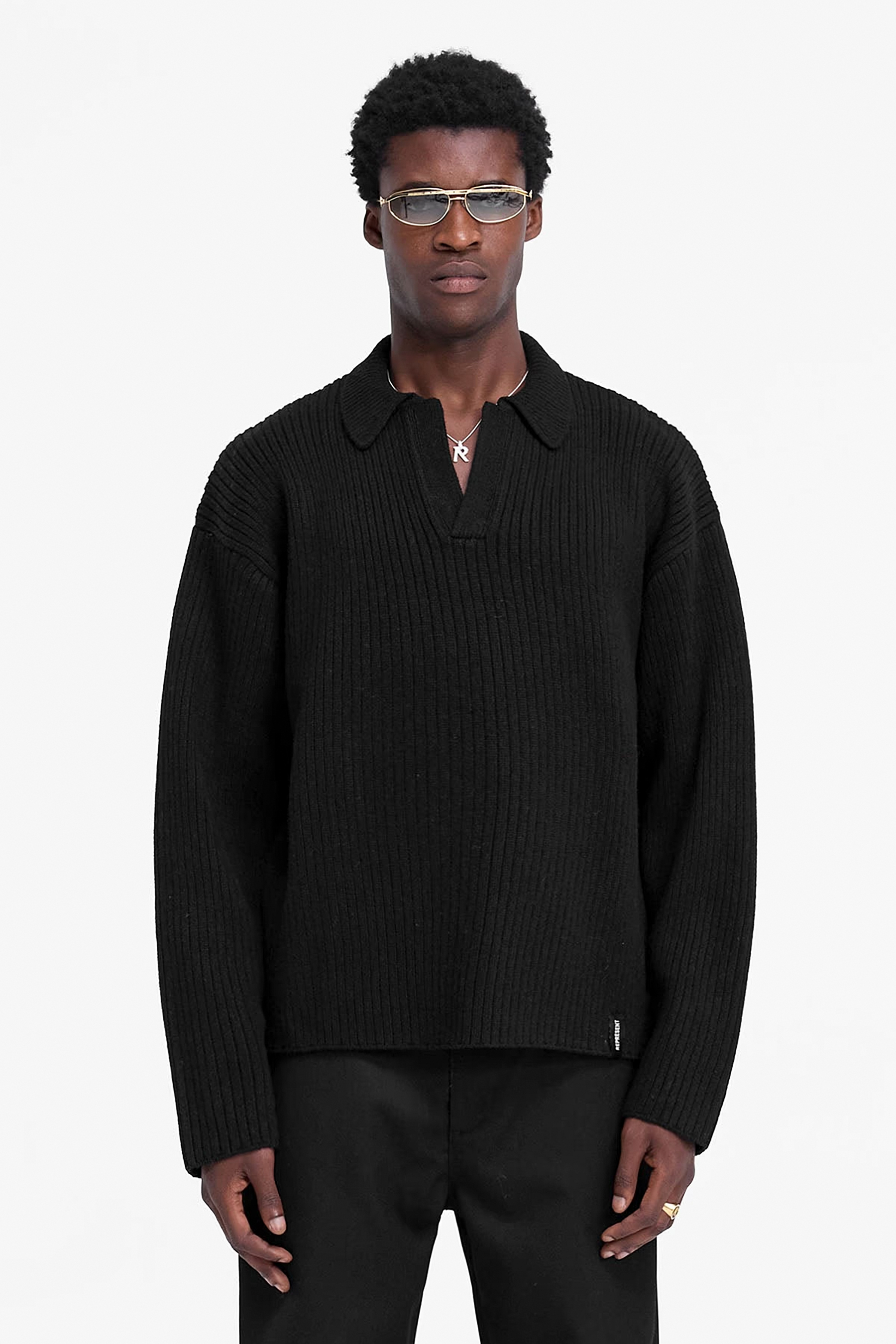 REPRESENT Ribbed Wool Blend Knit Polo REPRESENT Ribbed Wool Blend Knit Polo