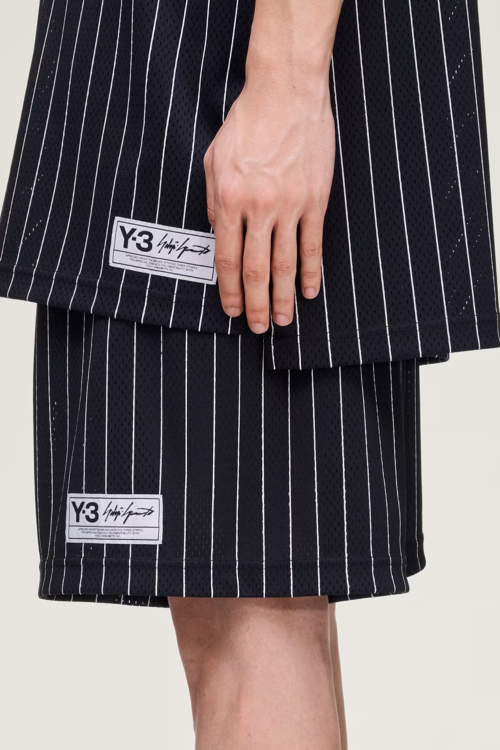 Y-3 Loose Fit Pinstripe Mesh Shorts