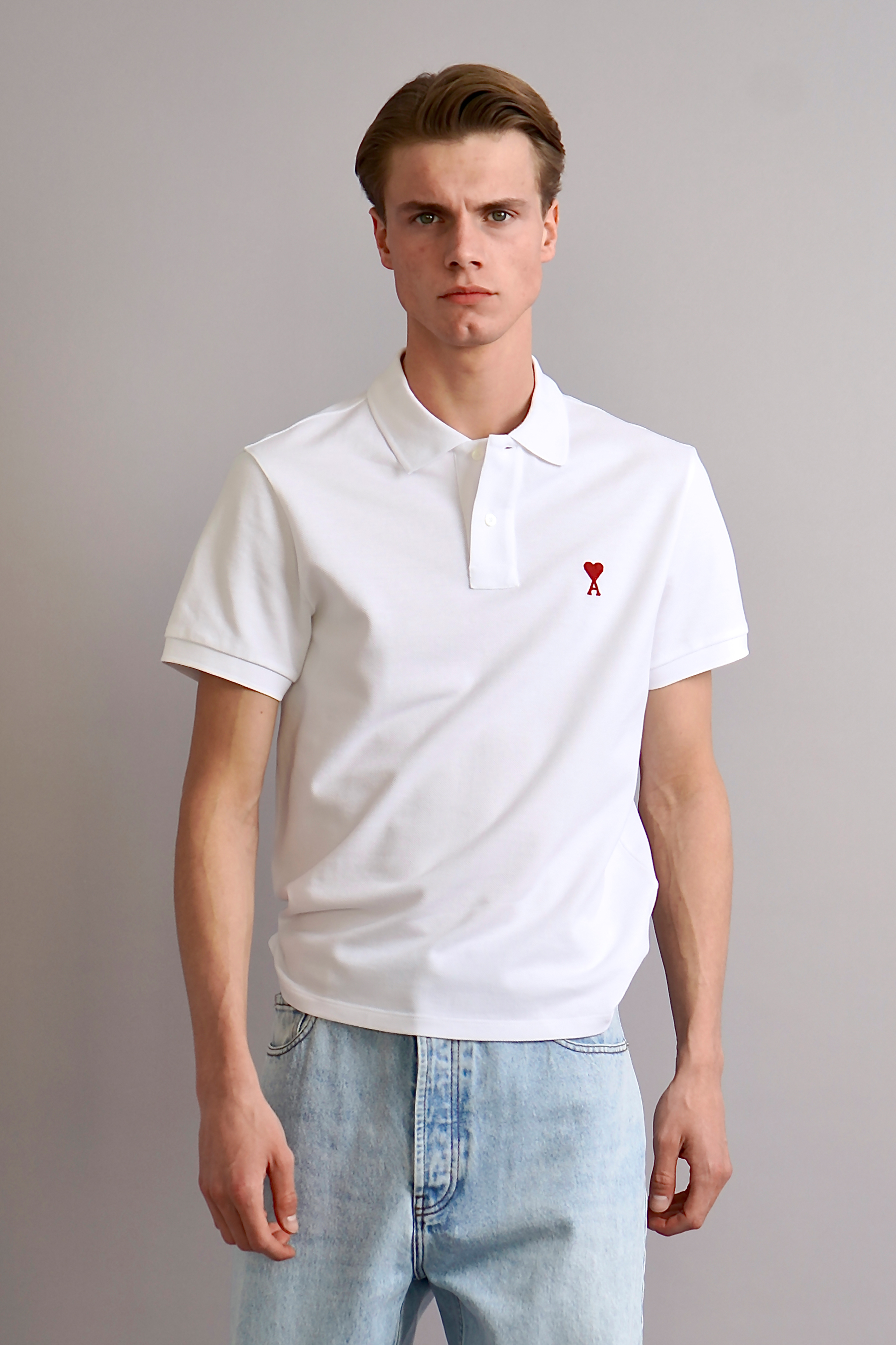 AMI PARIS Classic Fit Ami De Coeur Organic Cotton Piqué Polo Shirt