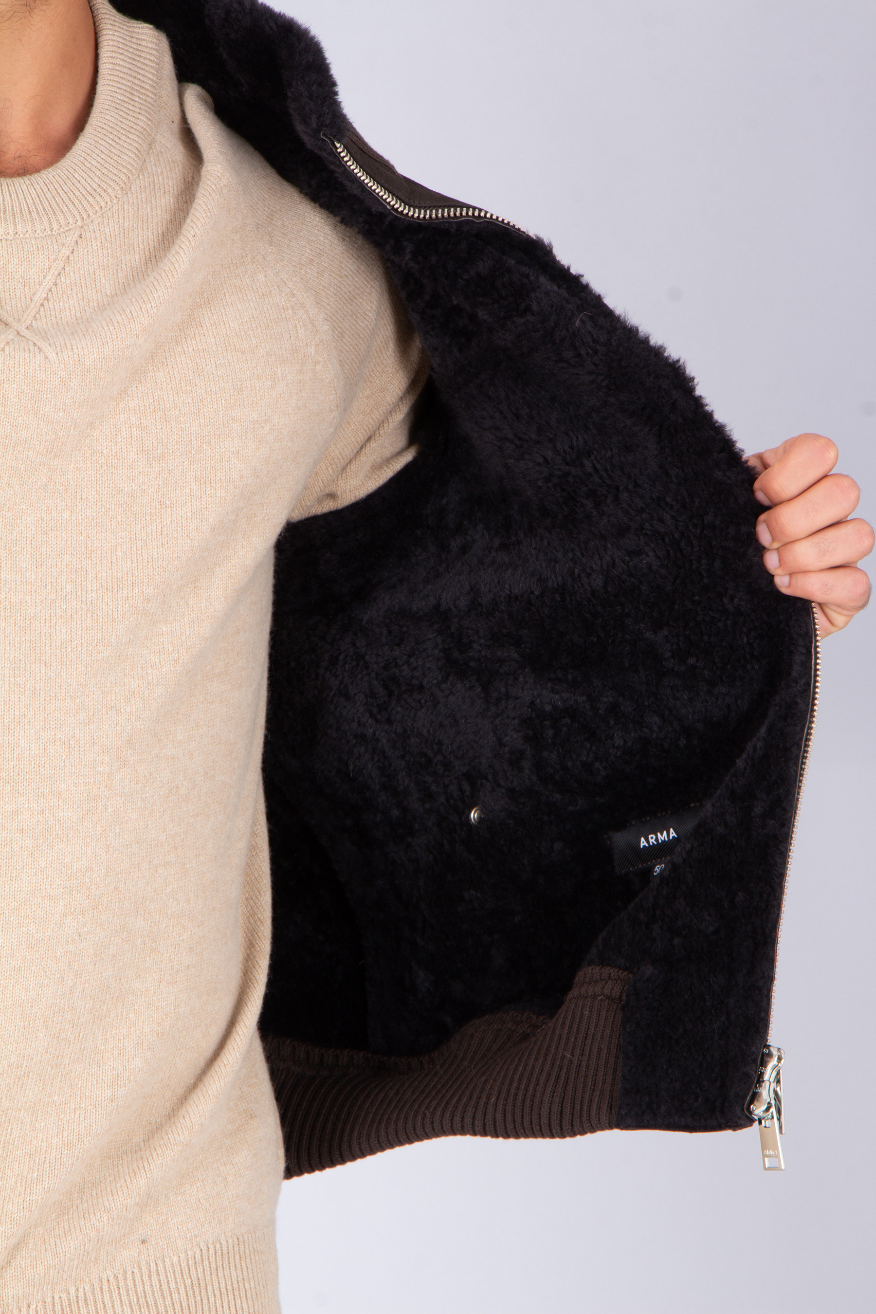 ARMA Regular Fit Shearling Suede Jacket Arek Weste, Pullover, Socke, Vlies, Person