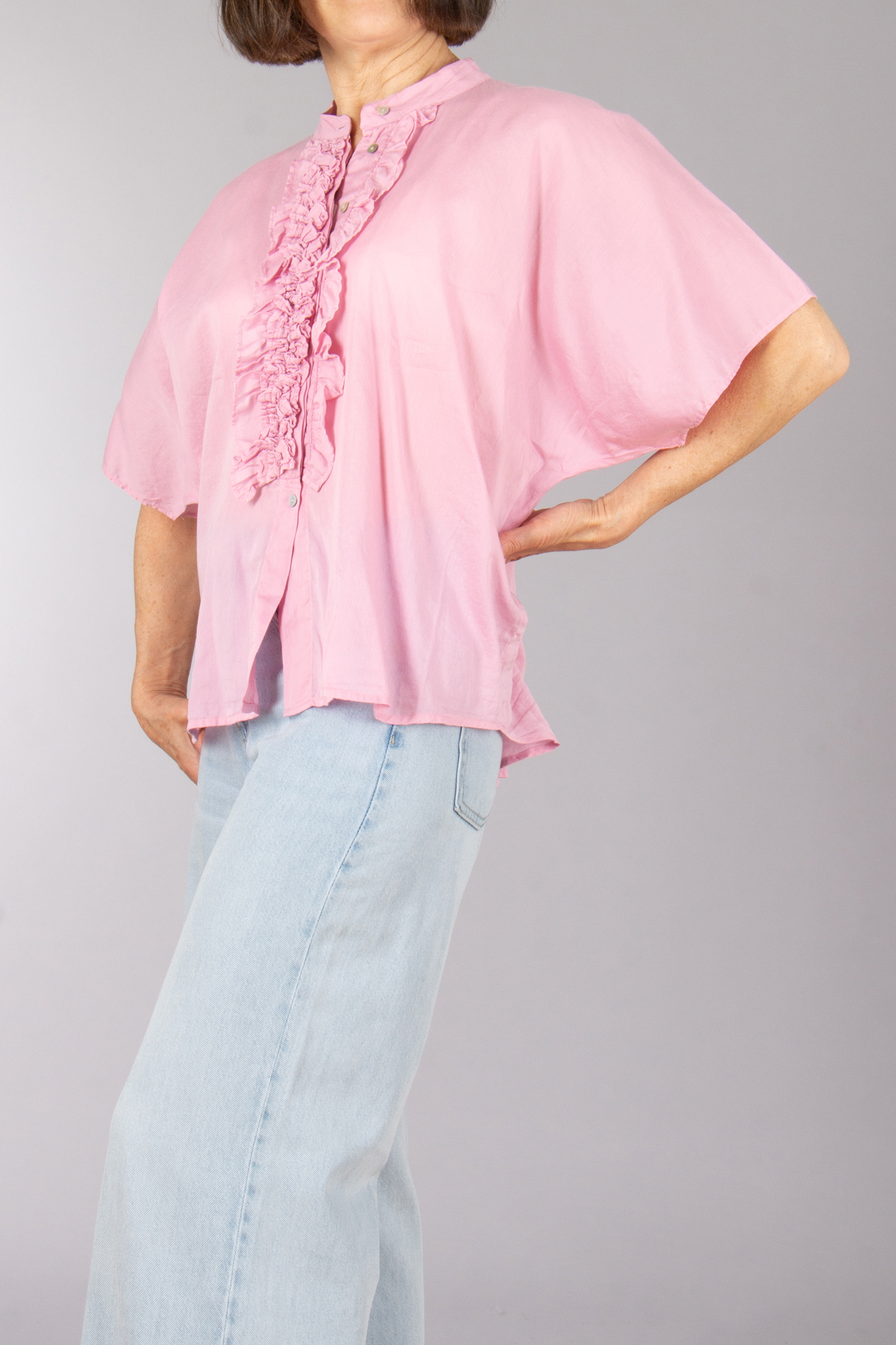 0039 ITALY Relaxed Fit Cotton Short-Sleeve Blouse Daisy Bluse, Kleidung, Jeans, Hosen, Person