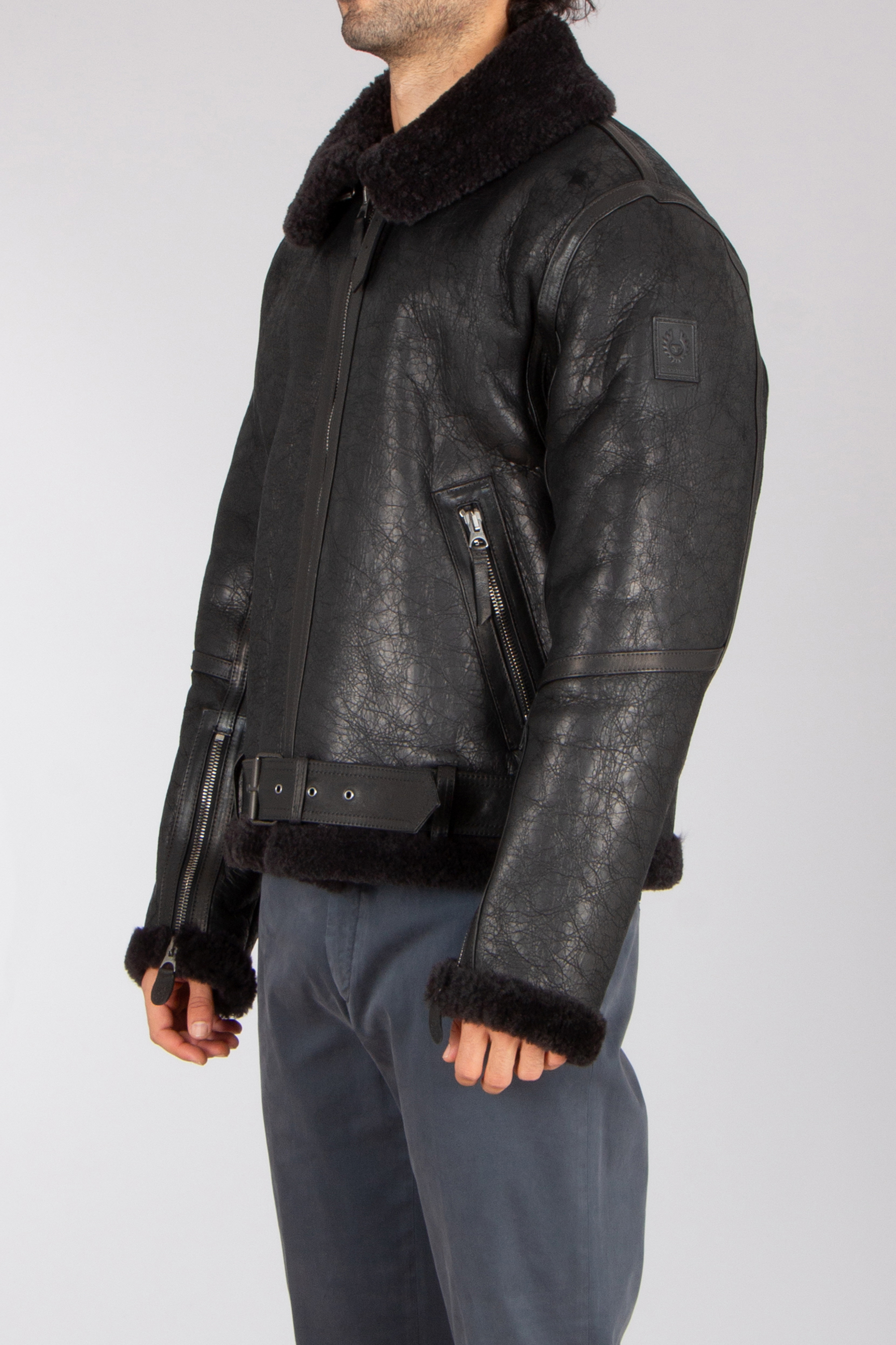 BELSTAFF Casual Fit Aviator Shearling Jacket Wilder Bekleidung, Mantel, Jacke, Jacke aus Leder