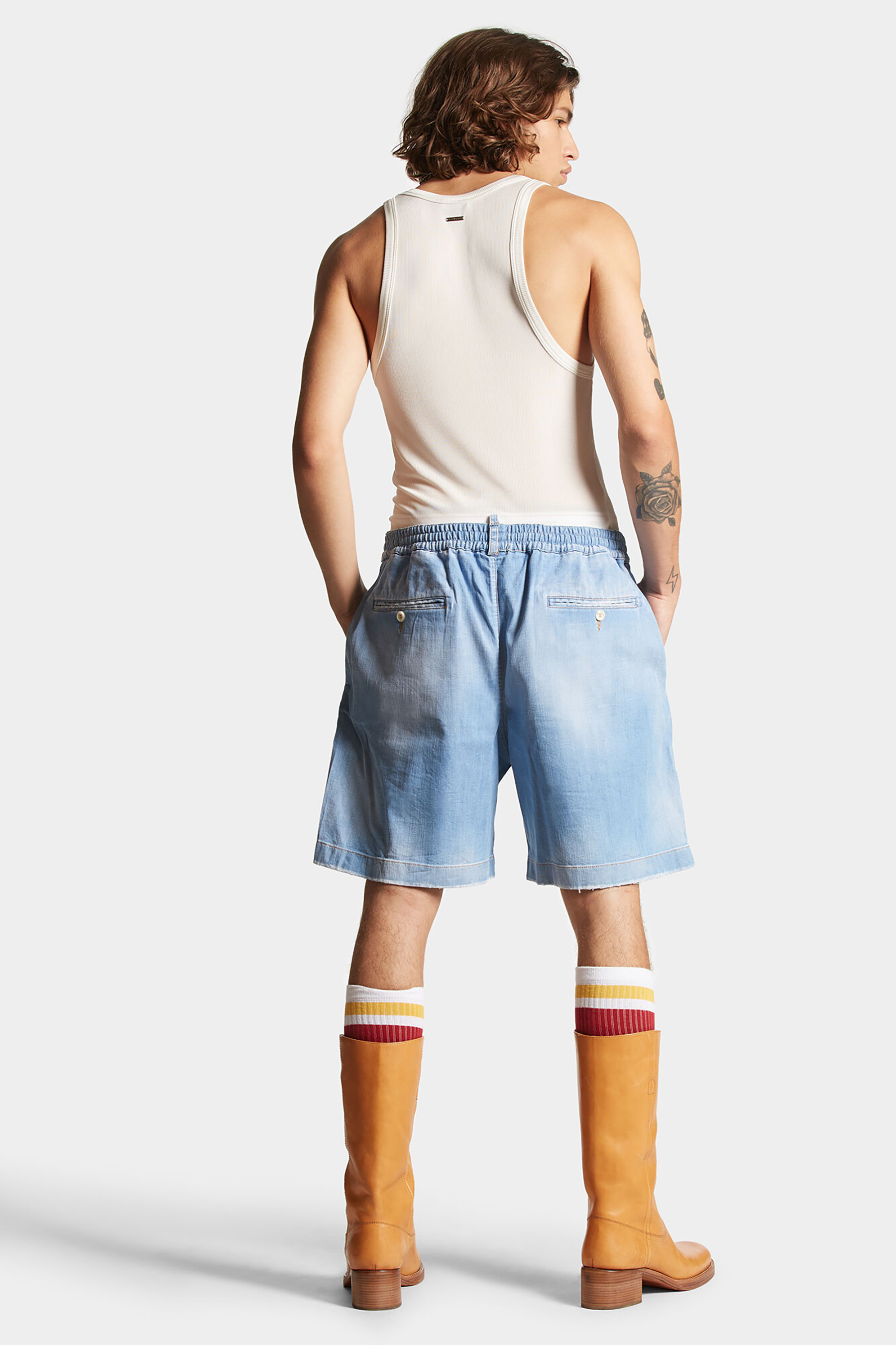 DSQUARED2 Light Wash Denim Stretch Boxer Shorts DSQUARED2 Light Wash Denim Stretch Boxer Shorts