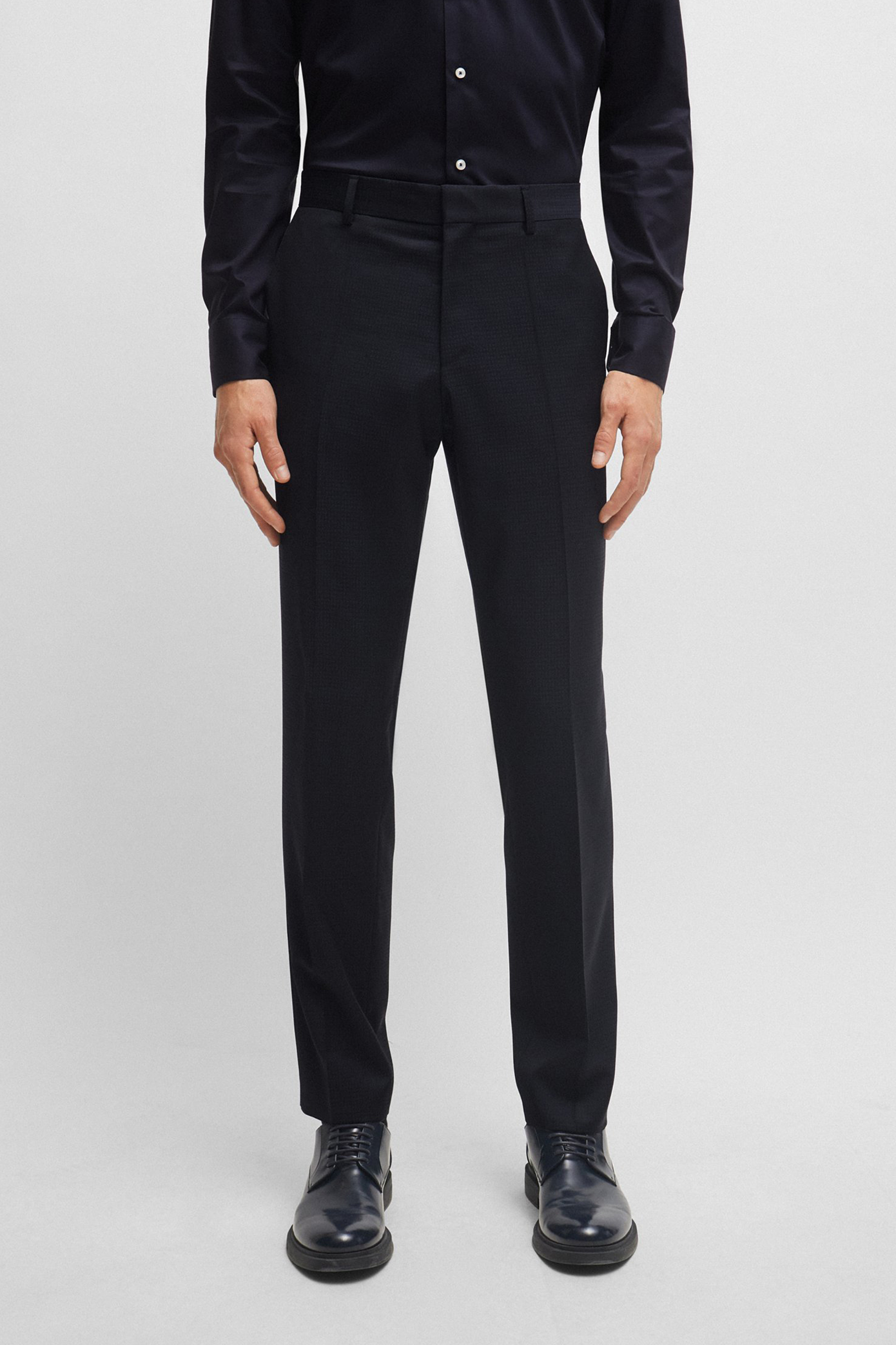 BOSS Micro Patterned Slim Fit Virgin Wool Suit H-Huge