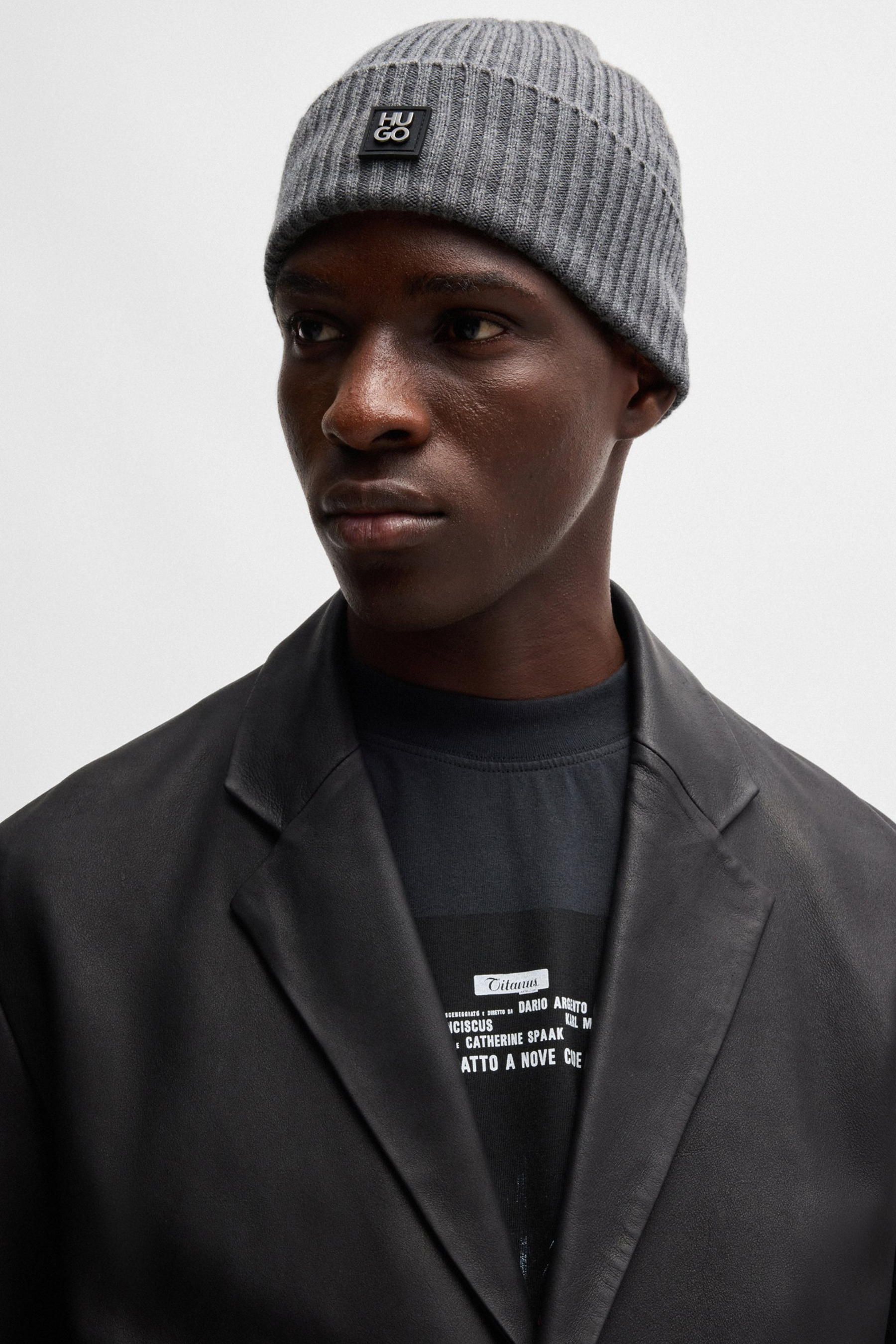 HUGO Ribbed Virgin Wool Beanie Hat Xola Mütze, Hut, Mann, Person