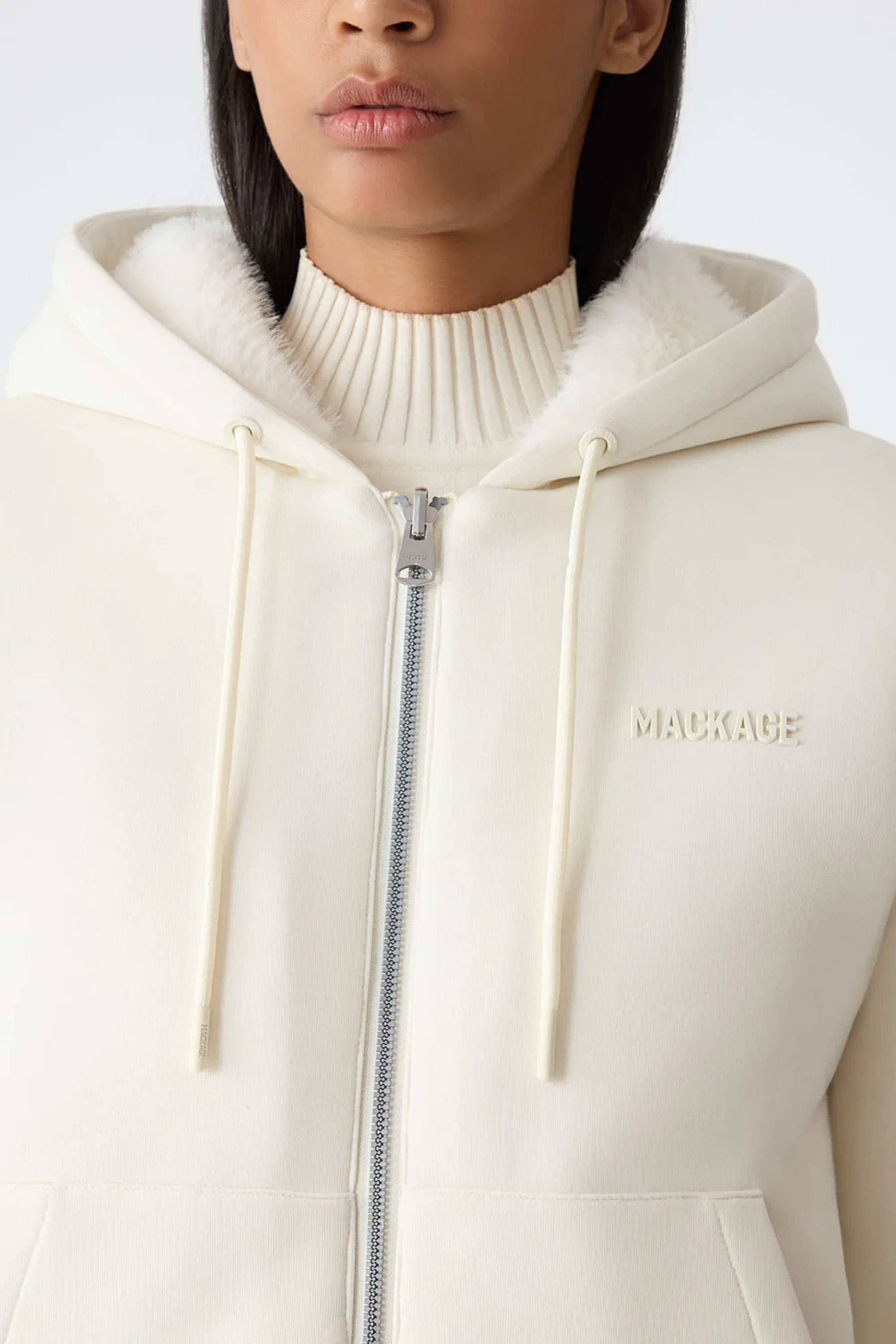 MACKAGE Relaxed Fit Reversible Faux Fur & Cotton Blend Jersey Zip-Up Hoodie Gwendal Strickwaren, Pullover, Kapuzenpulli, Sweatshirt, Mantel
