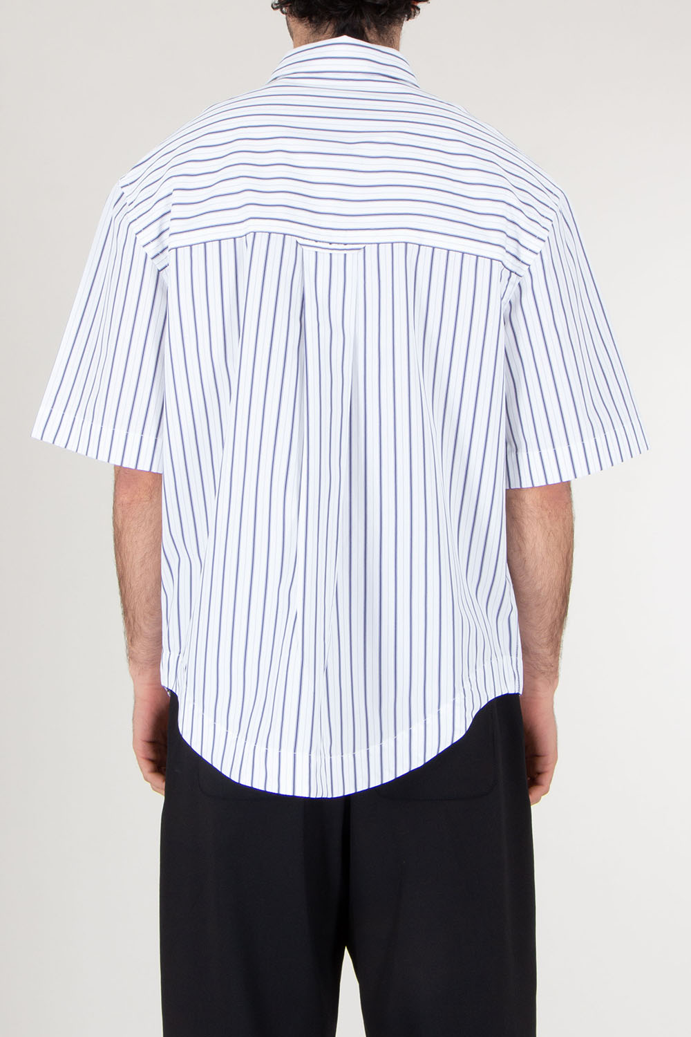 AMI PARIS Oversized Short Sleeve Striped Cotton Shirt 