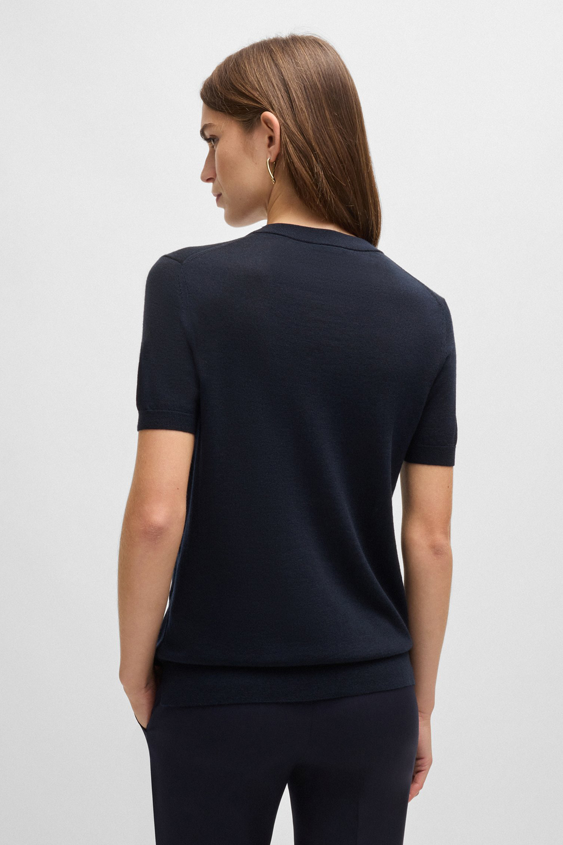 BOSS Regular Fit Virgin Wool Knit T-Shirt Falyssiasi T-shirt, Erwachsener, Weiblich, Person, Frau