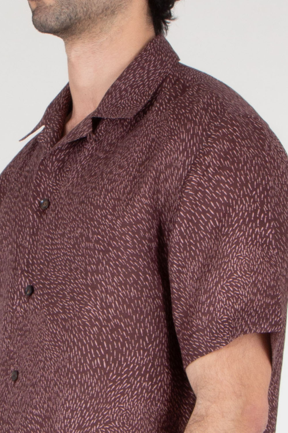 BRIONI Patterned Cuban Fit Linen Short Sleeve Shirt