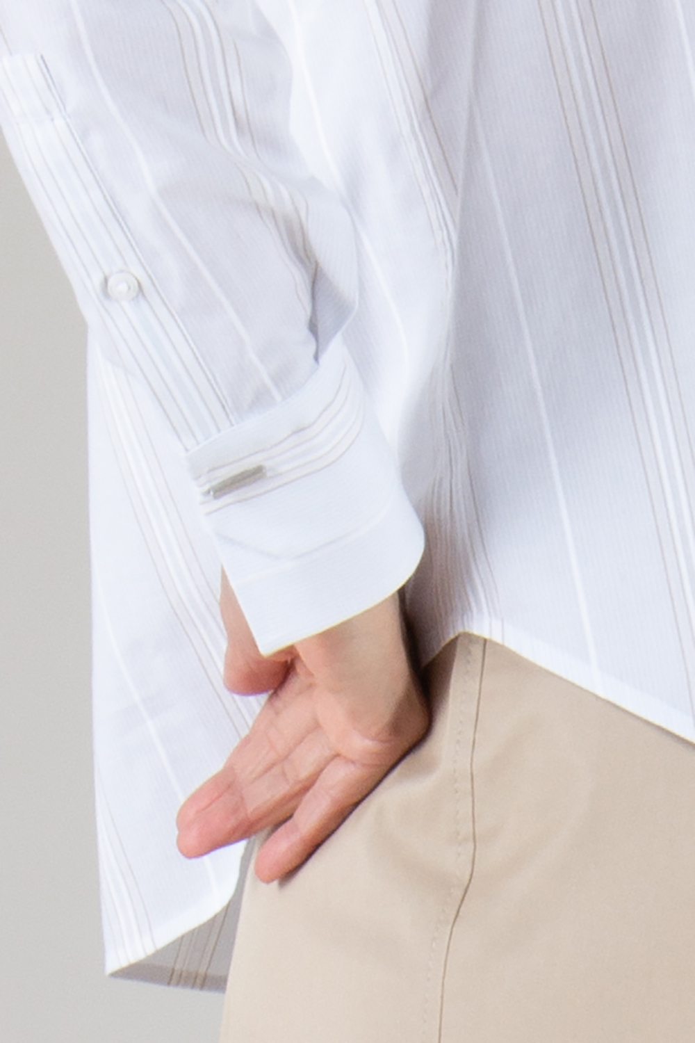 BOSS Boxy Fit Stand collar Striped Cotton Blouse 