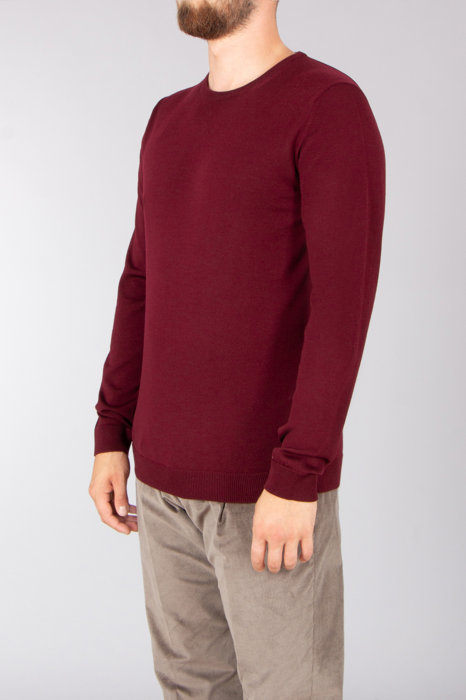 ROBERTO COLLINA Regular Fit Extra-Fine Wool Crew Neck Sweater Langarm, Ärmel, Kastanienbraun, Strickwaren, Pullover