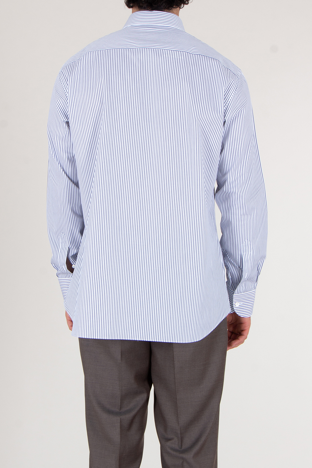 BRIONI Striped Cotton Shark Collar Shirt