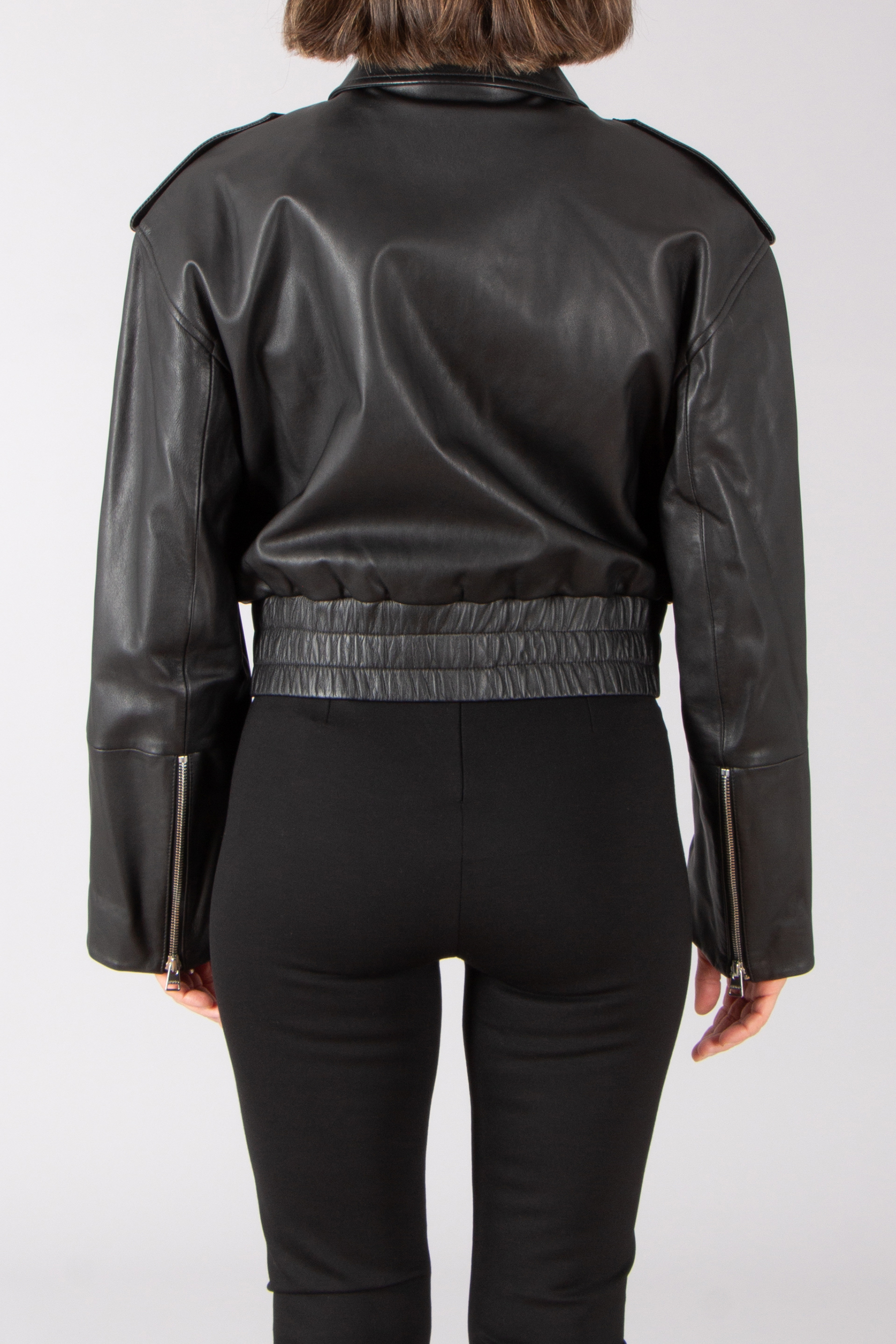 HUGO Relaxed Fit Cropped Lamb Leather Jacket Lavano