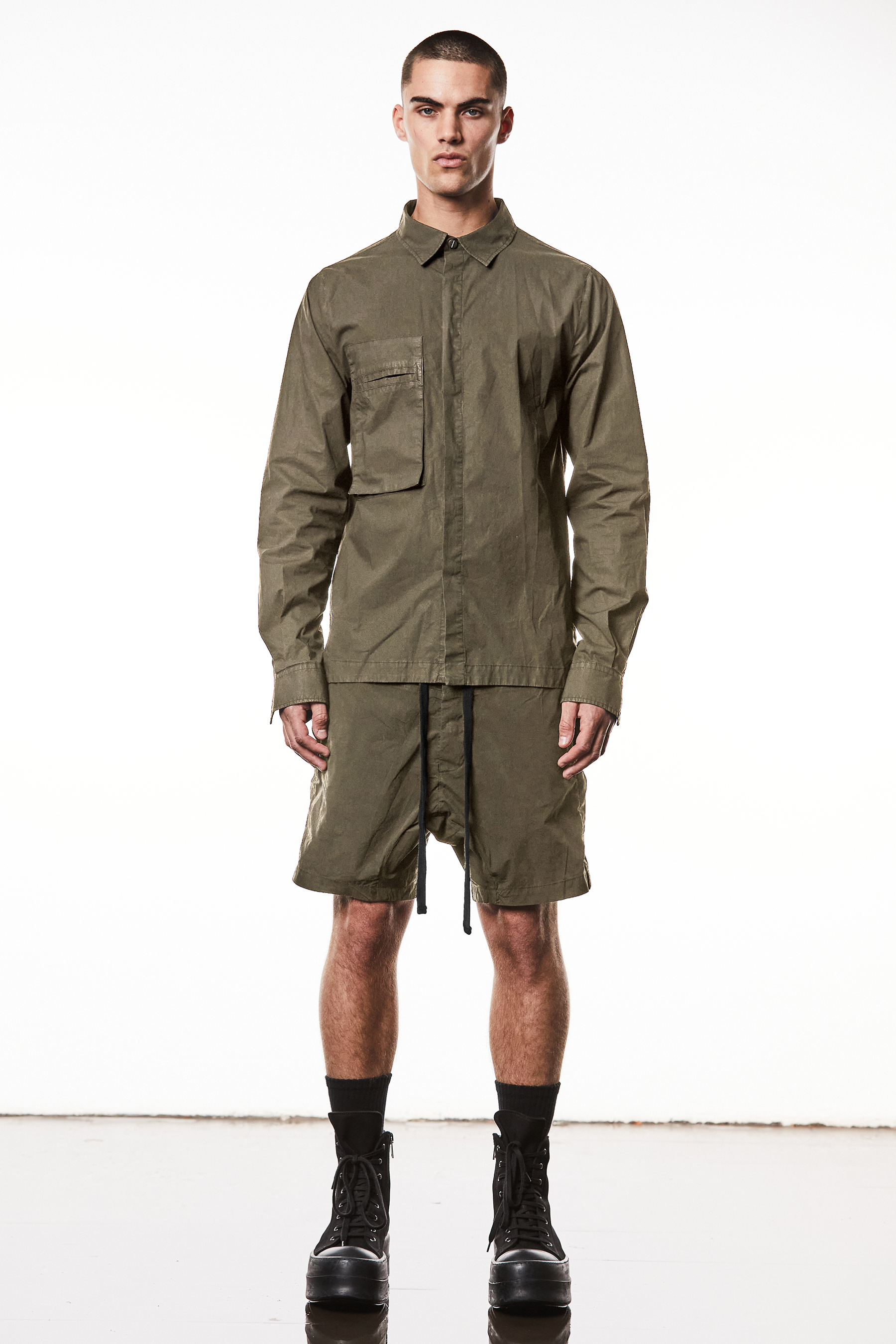 THOM KROM Dropped Crotch Washed Crashed Cotton Stretch Shorts THOM KROM Dropped Crotch Washed Crashed Cotton Stretch Shorts