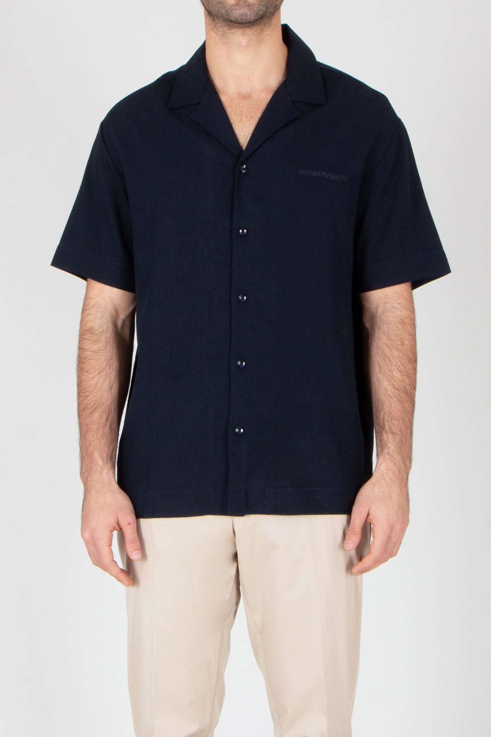 EMPORIO ARMANI Relaxed Fit Linen Blend Beachwear Short-Sleeve Shirt