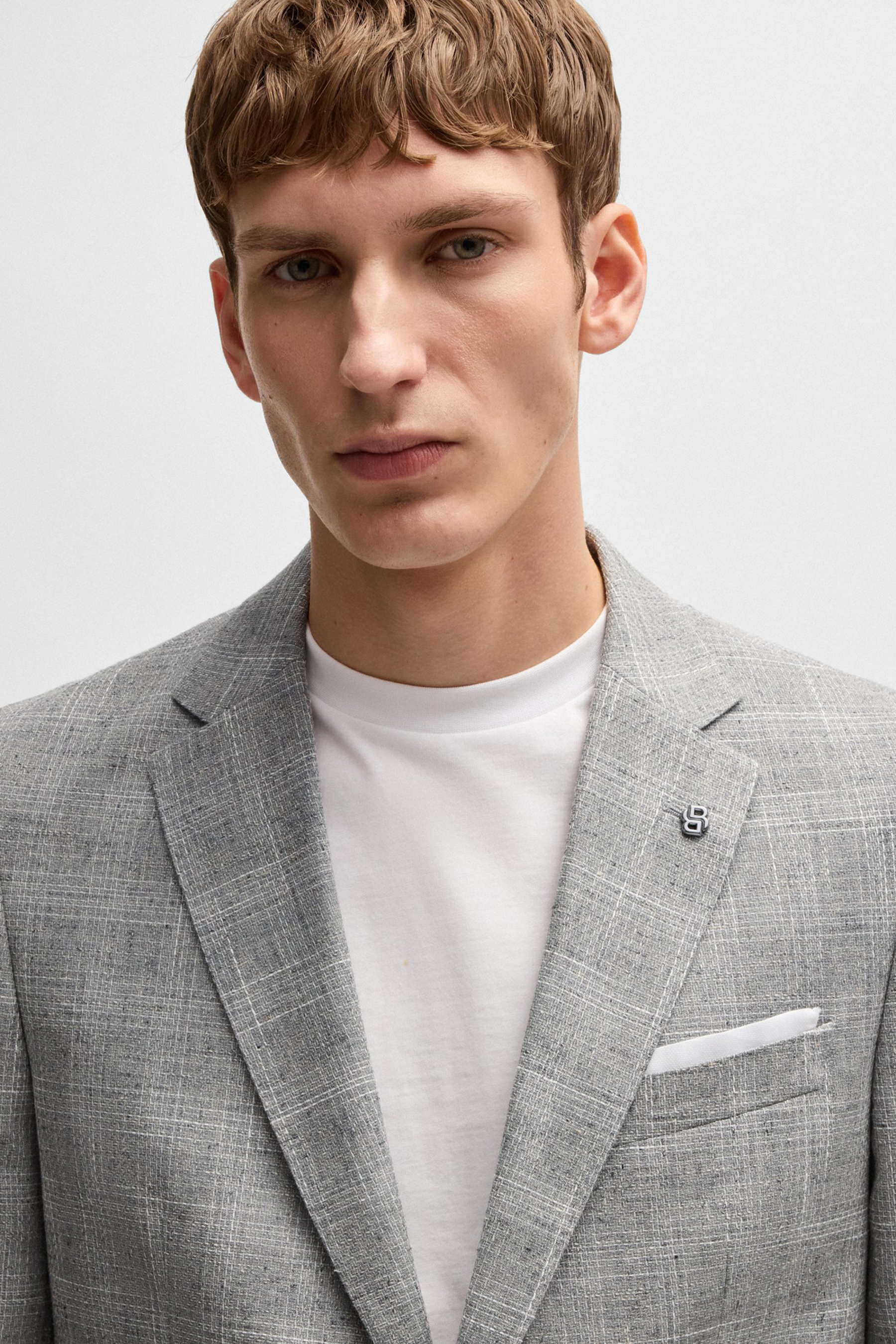 BOSS Slim Fit Checked Virgin Wool-Cotton-Linen Blend Jacket H-Hutson BOSS Slim Fit Checked Virgin Wool-Cotton-Linen Blend Jacket H-Hutson