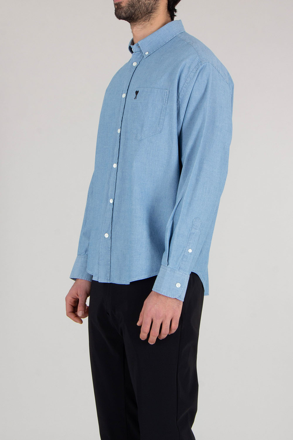 AMI PARIS Boxy Fit Ami De Coeur Cotton Chambray Button-Down Shirt