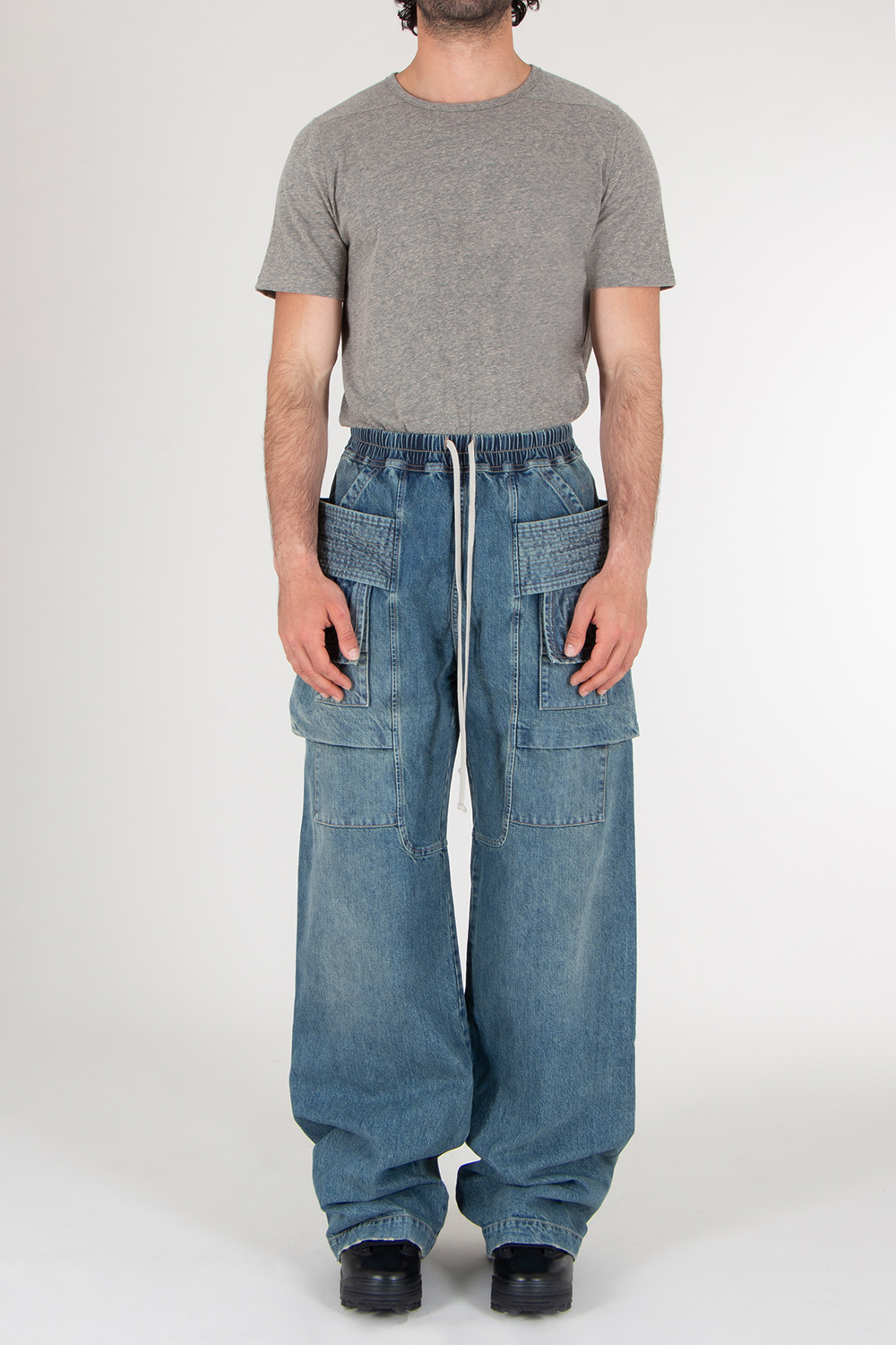 RICK OWENS DRKSHDW Loose Fit Denim Creatch Cargo Drawstring Pants