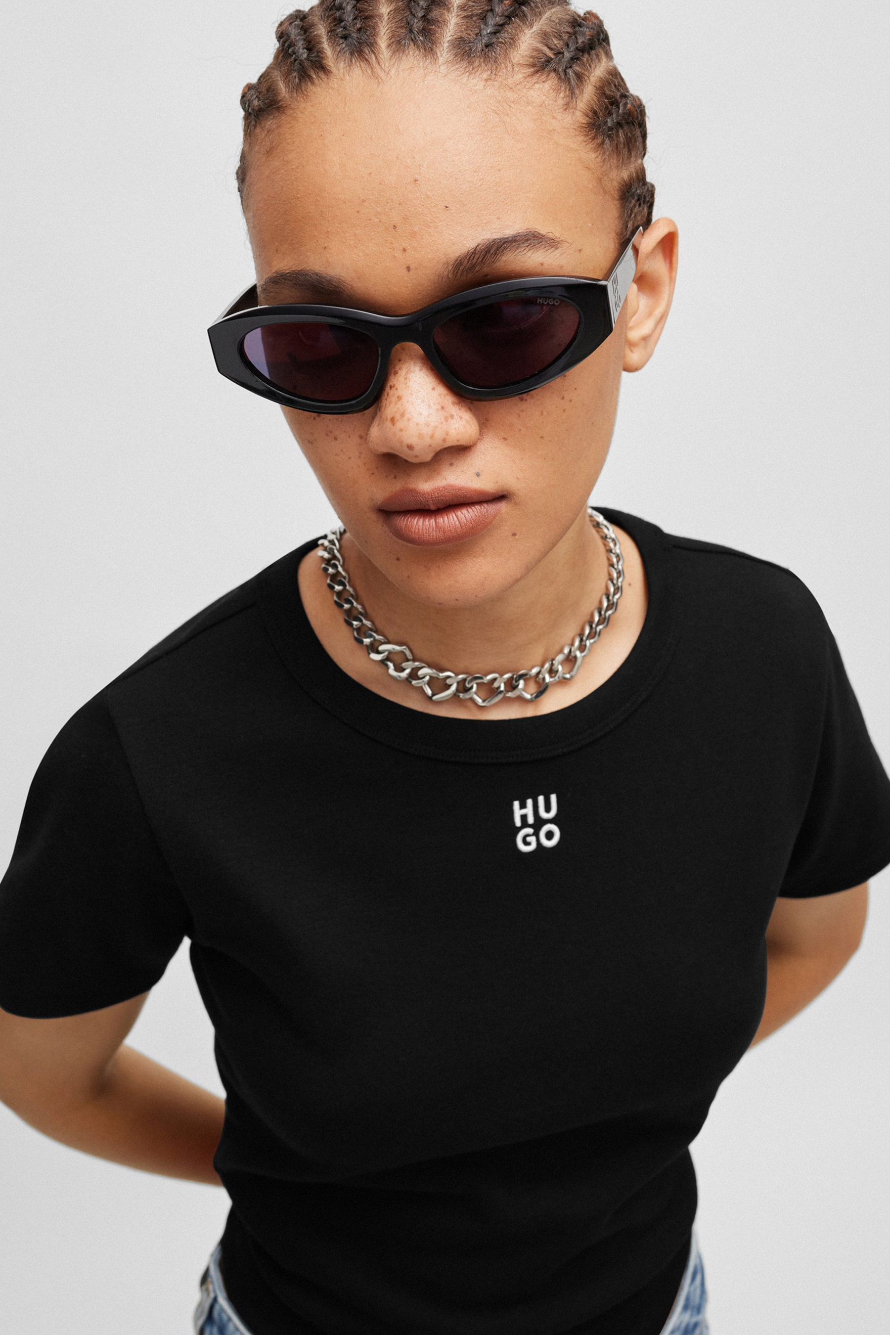 HUGO Embroidered Cotton Blend Stretch T-Shirt Deloris HUGO Embroidered Cotton Blend Stretch T-Shirt Deloris