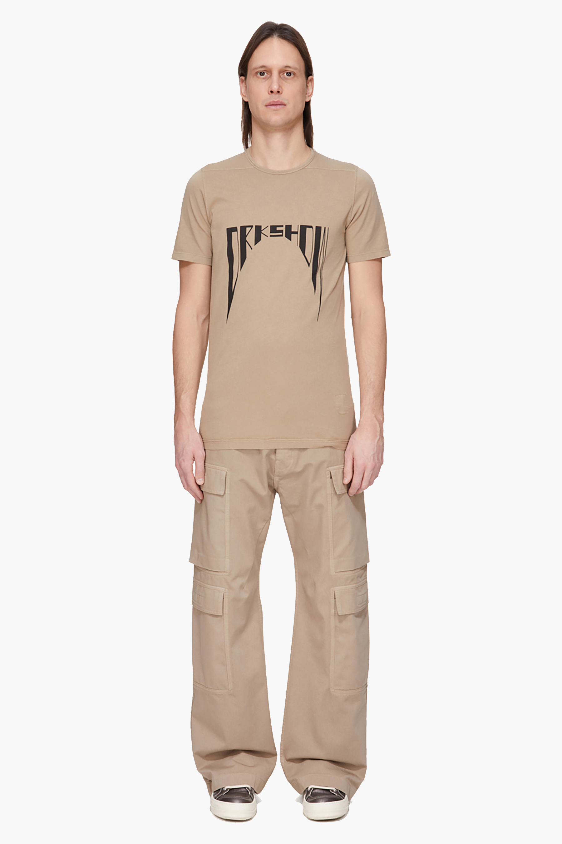 RICK OWENS DRKSHDW Regular Fit Printed Medium Weight Organic Cotton Jersey Level T-Shirt T-shirt, Khaki, Hosen, Person, Leinen