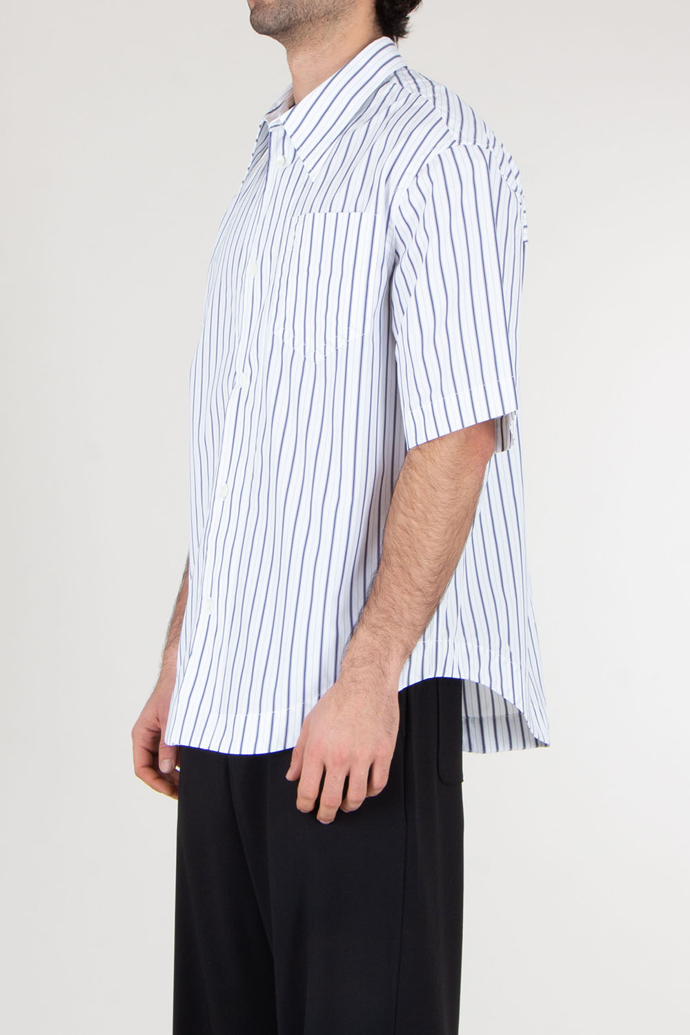 AMI PARIS Oversized Short Sleeve Striped Cotton Shirt 