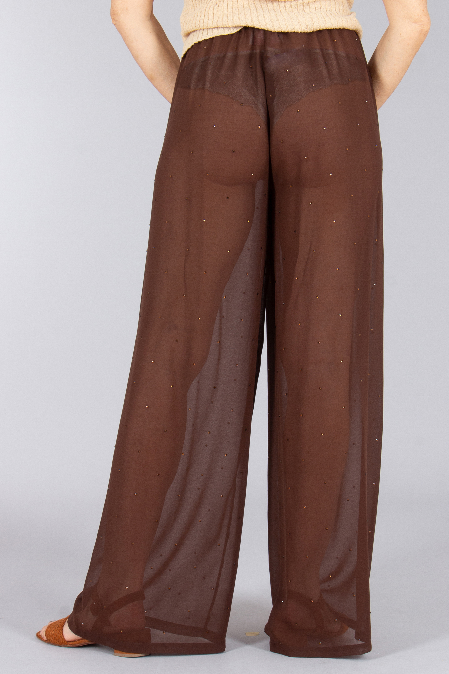 MC 2 SAINT BARTH Wide Leg Georgette Strass Crepe Pants Amalia Bekleidung, Hosen, Mantel