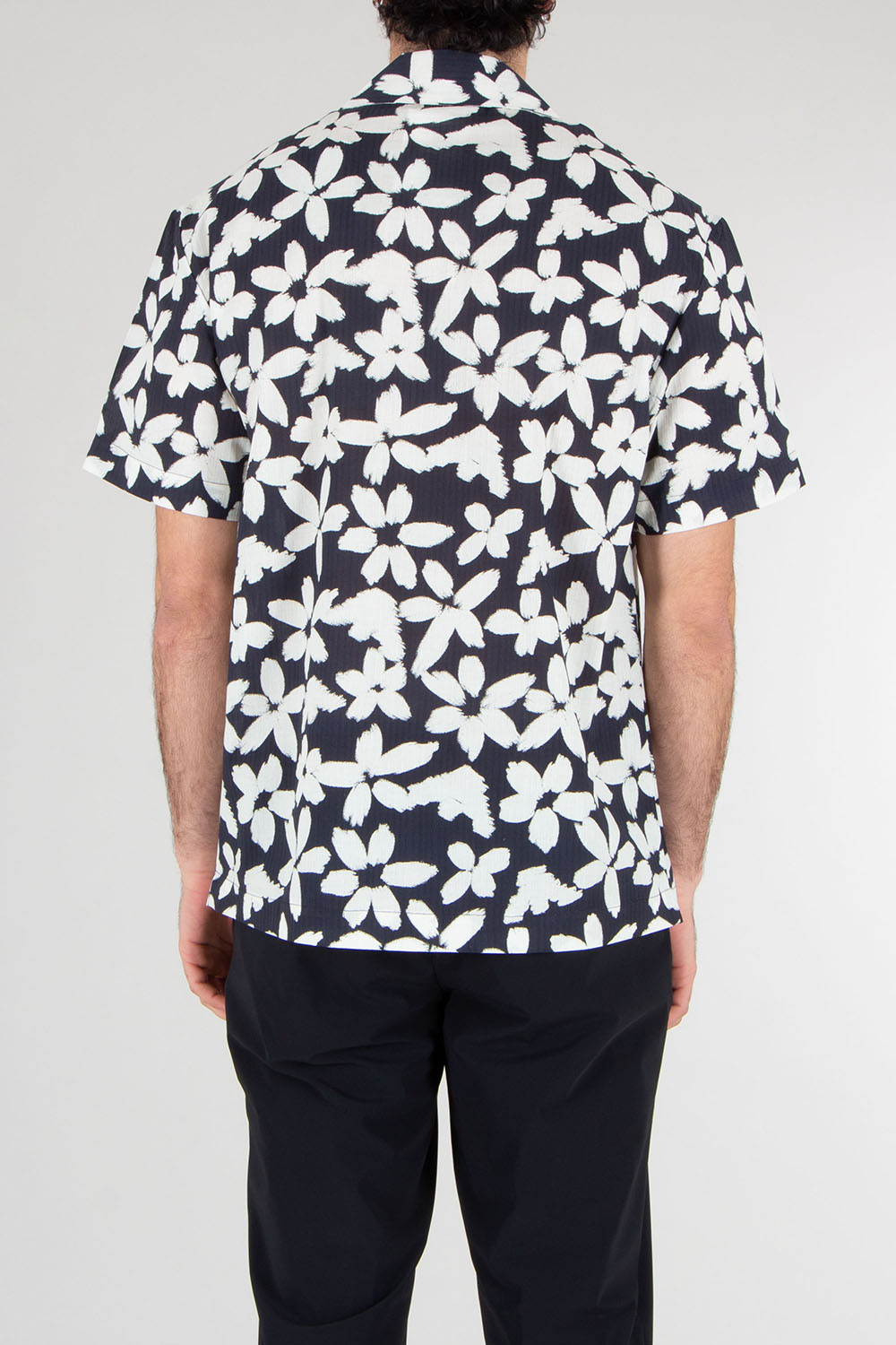 EMPORIO ARMANI Boxy Fit Eagle Flower Print Cotton Beachwear Short-Sleeve Shirt