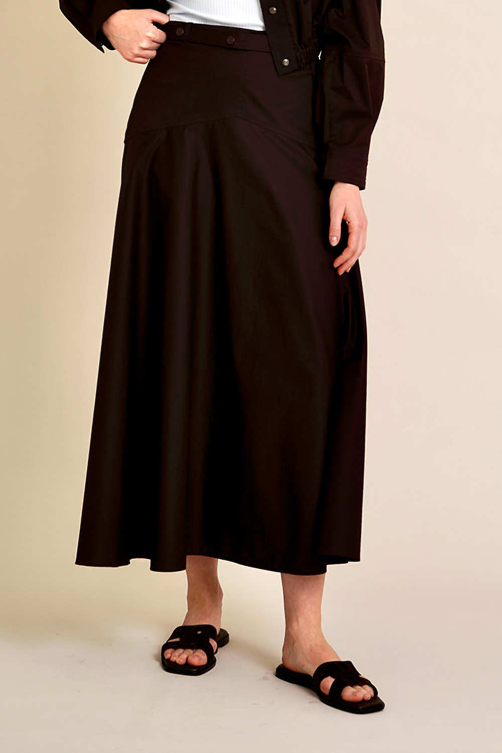 BOSS Flared Belted Cotton Poplin Skirt