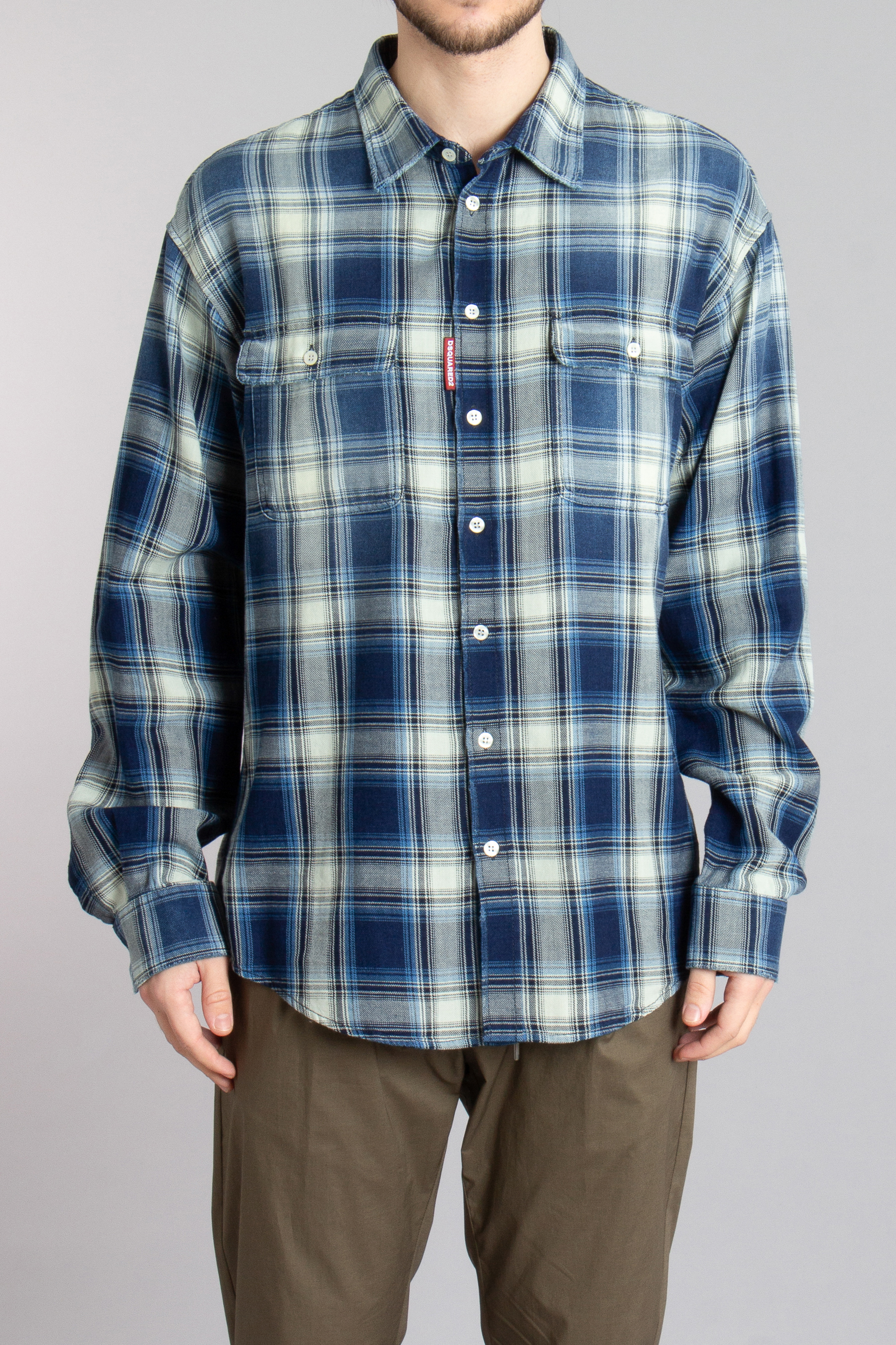 DSQUARED2 Loose Fit Washed Checked Cotton Flannel Dropped Shoulder Shirt