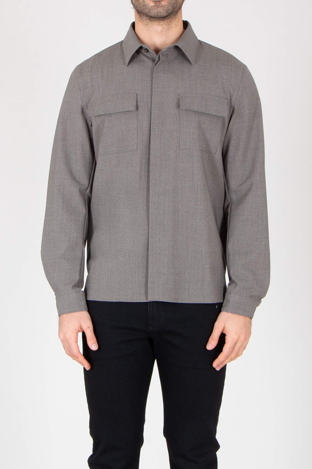 HERNO Regular Fit Bi-Stretch Virgin Wool Overshirt