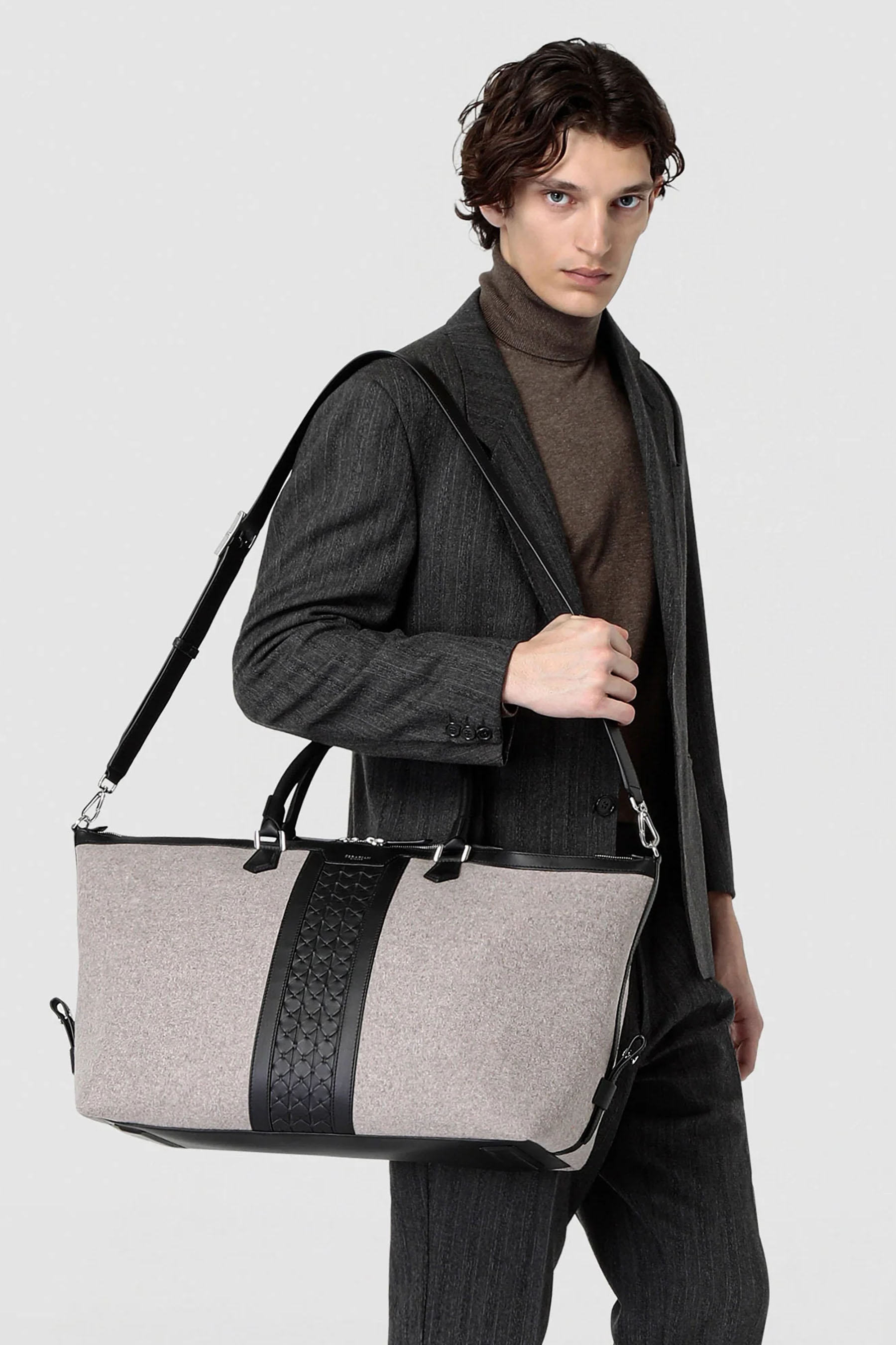 SERAPIAN Wool & Mosaico Leather Travel Bag SERAPIAN Wool & Mosaico Leather Travel Bag