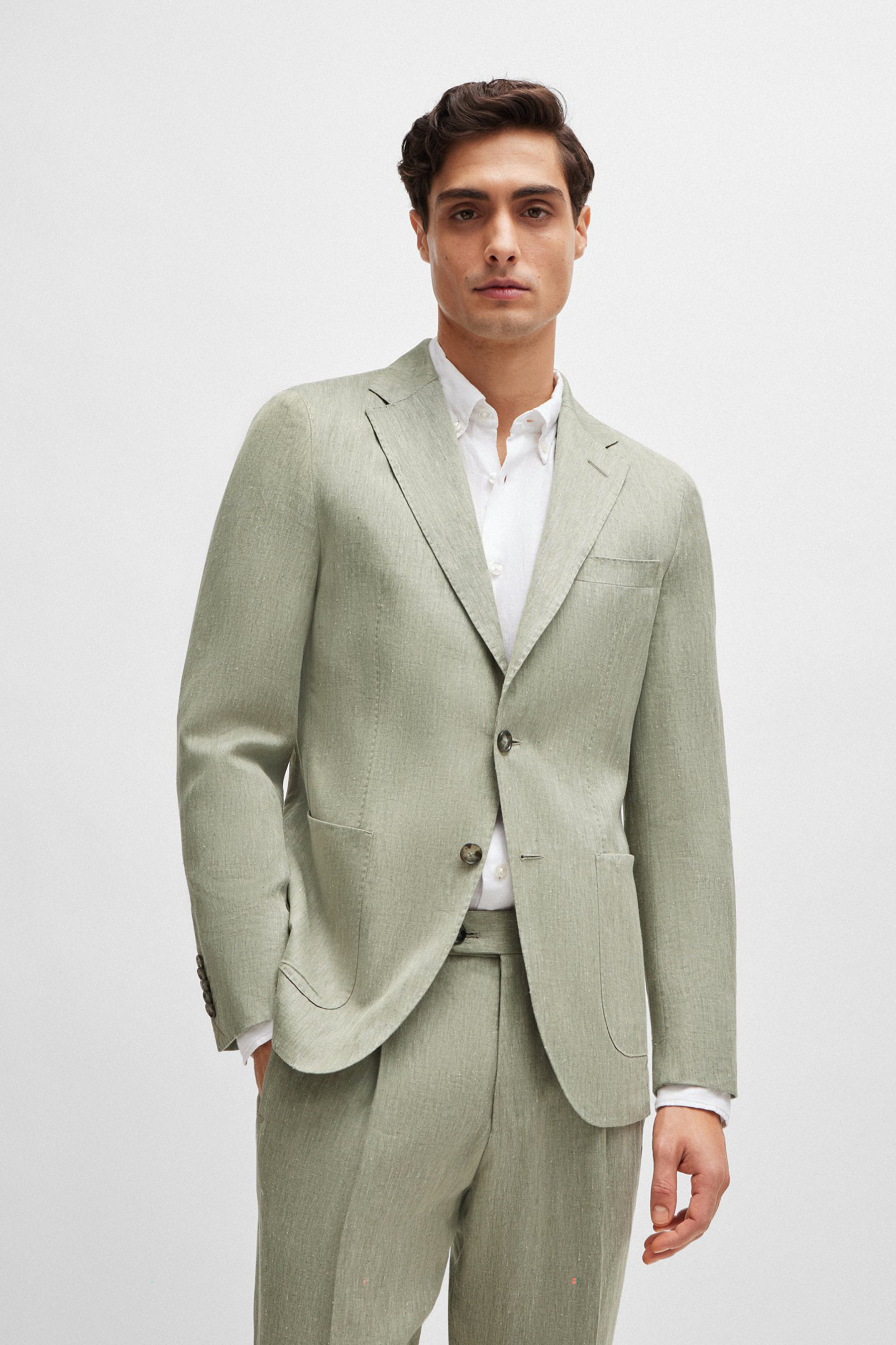 BOSS Slim Fit Herringbone Linen-Silk Jacket L-Heston
