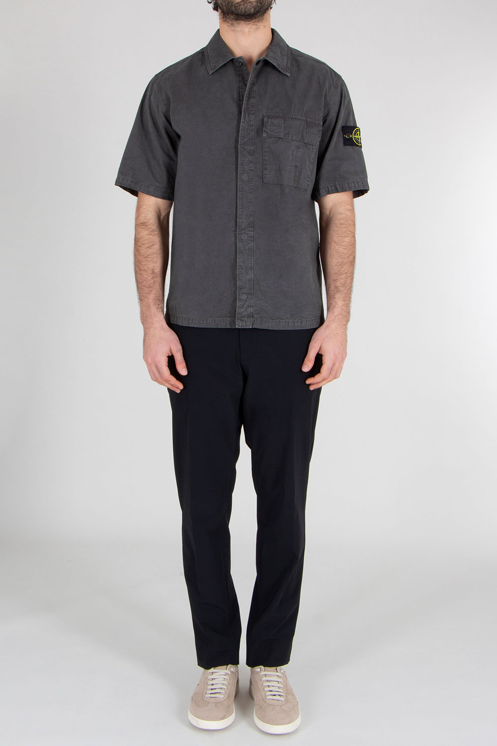 STONE ISLAND Comfort Fit Regular Fit OLD Effect Brushed Organic Cotton Canvas Short-Sleeve Shirt 