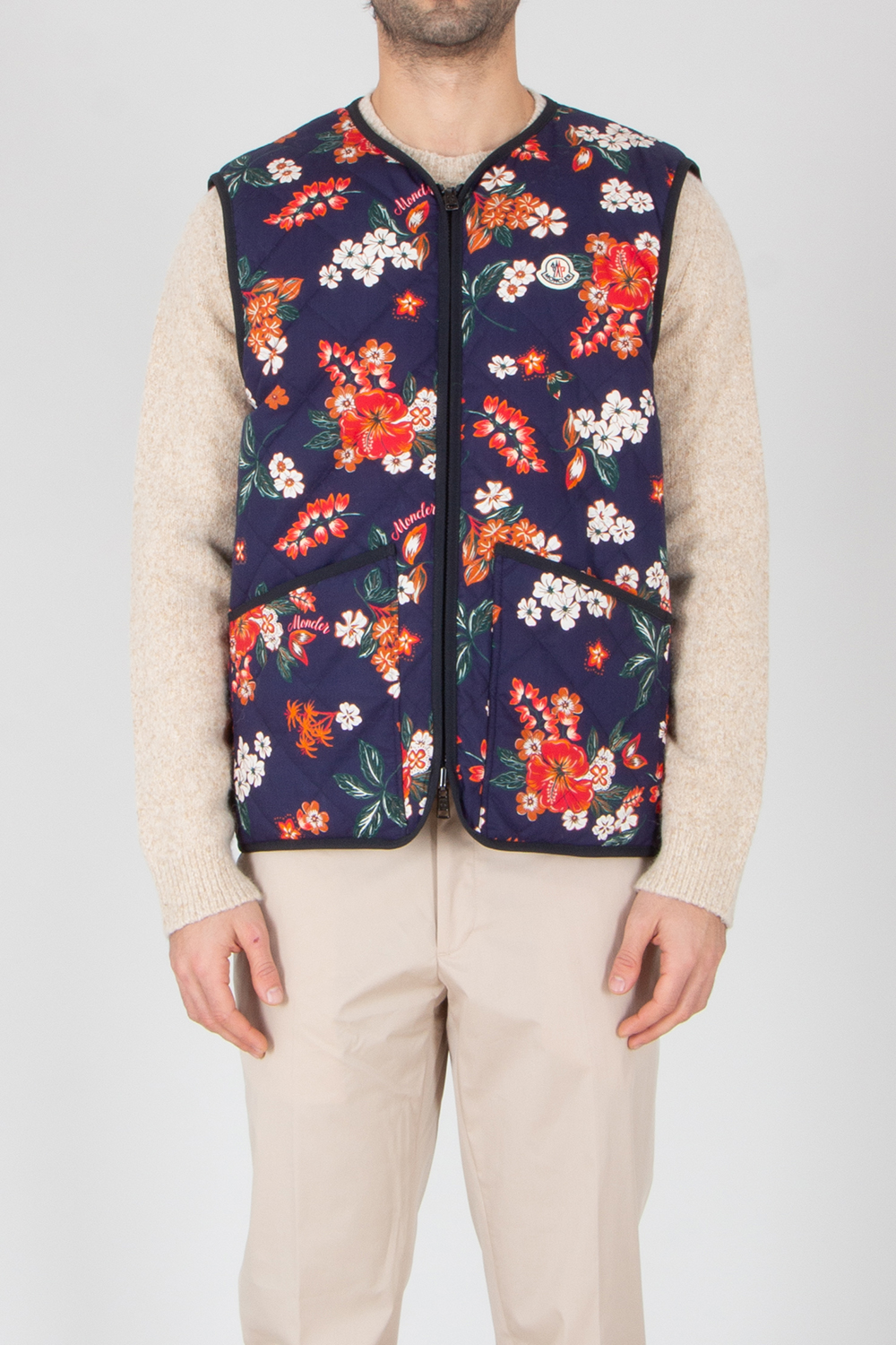 MONCLER Franqui Regular Fit Reversible Flower Print Cotton Poplin & Nylon Micro Ripstop Down Vest