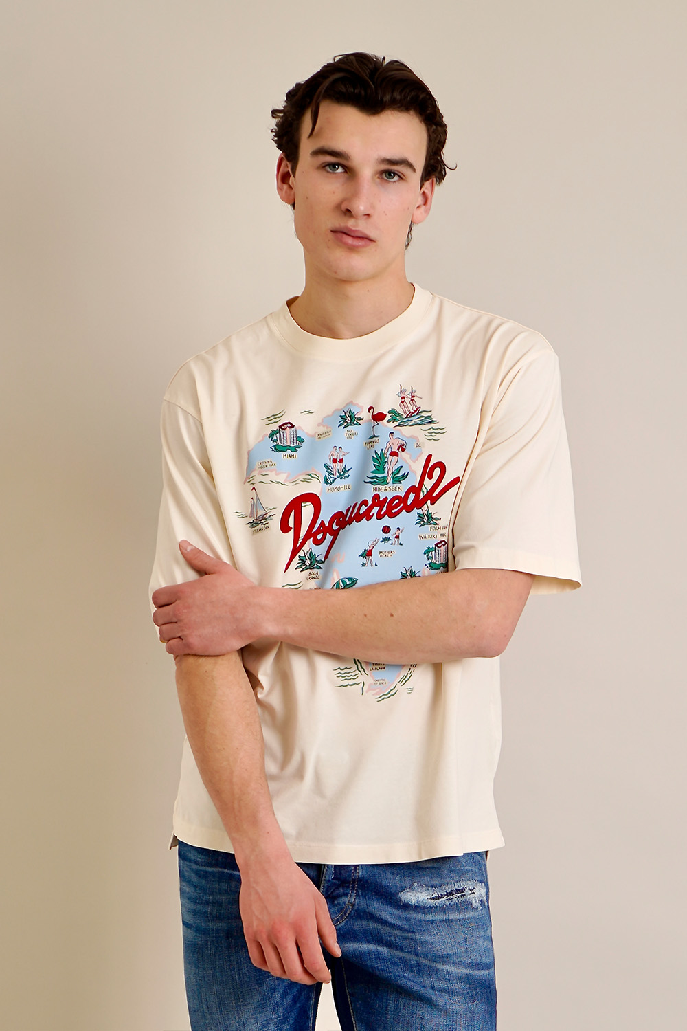 DSQUARED2 Loose Fit Graphic Print Cotton Jersey T-Shirt