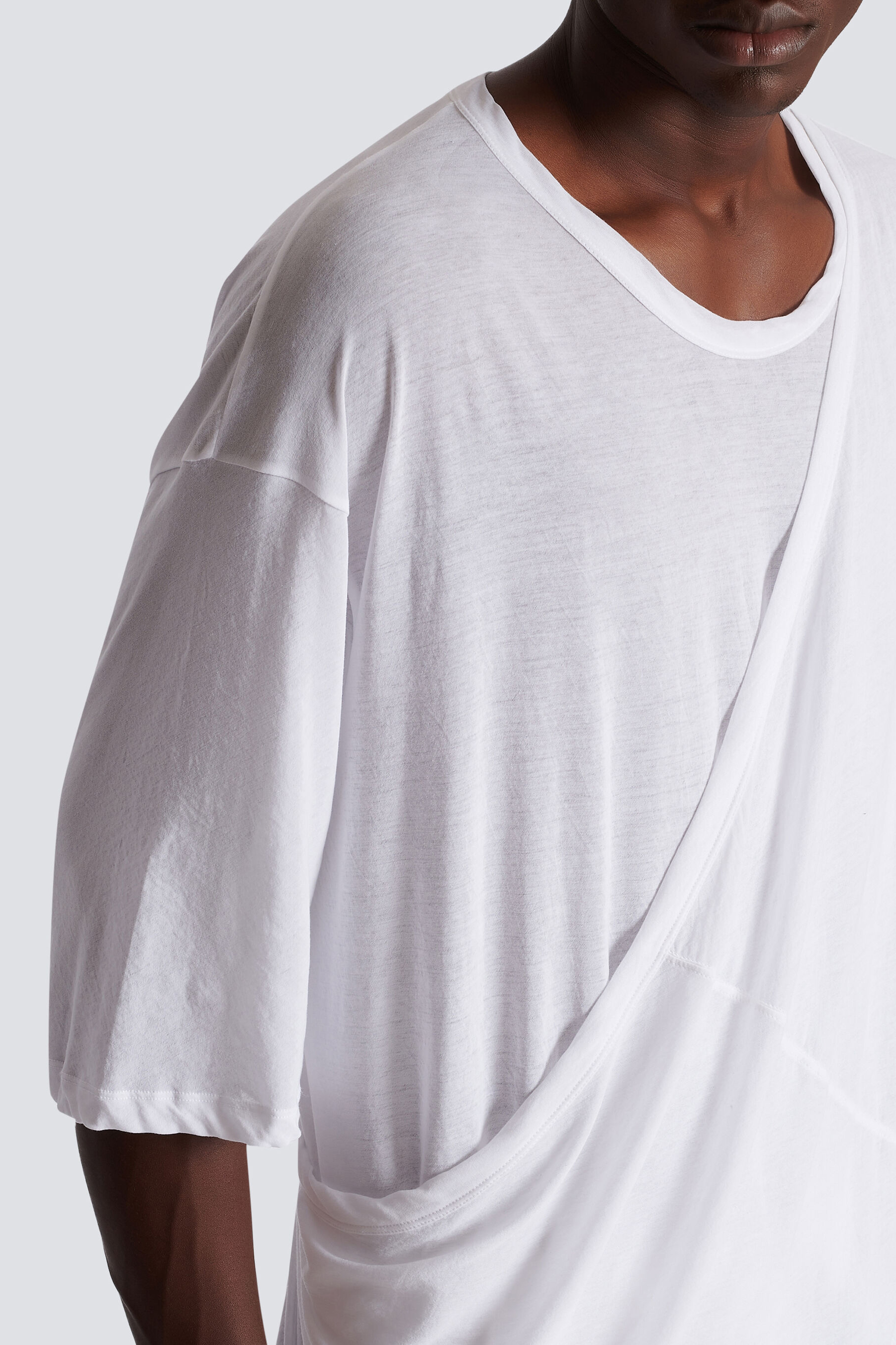 BALMAIN Draped Double-Layer Cotton T-Shirt