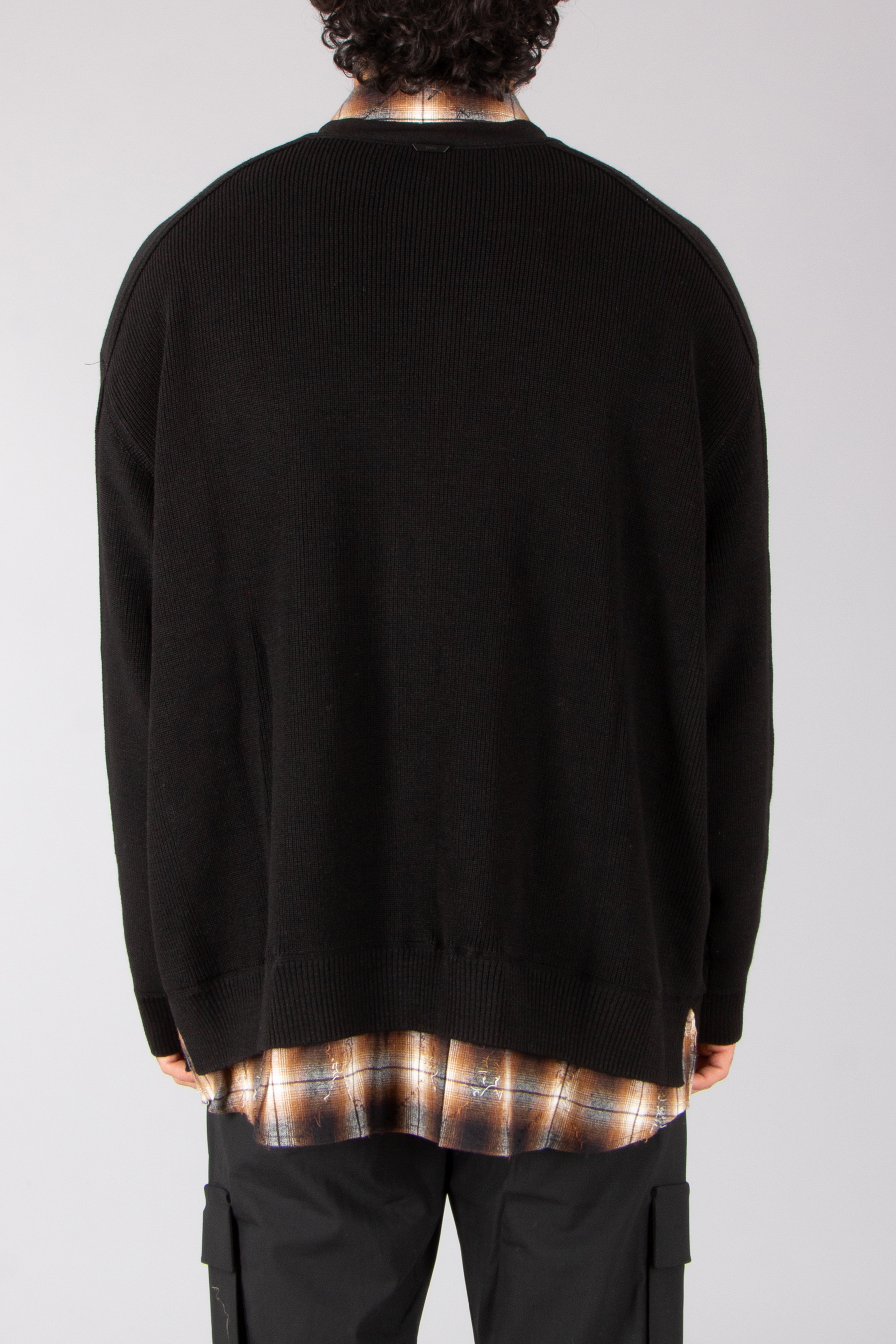 JUUN.J Loose Fit Checked Flannel Shirt Layered Ribbed Bast Fiber-Wool Blend Cardigan Strickwaren, Pullover, Langarm, Sweatshirt, Mantel