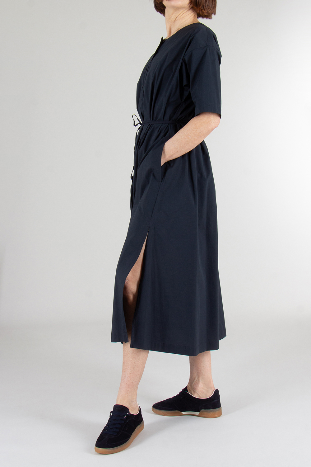 ASPESI Cotton Nylon Waist Tied Shirt Dress