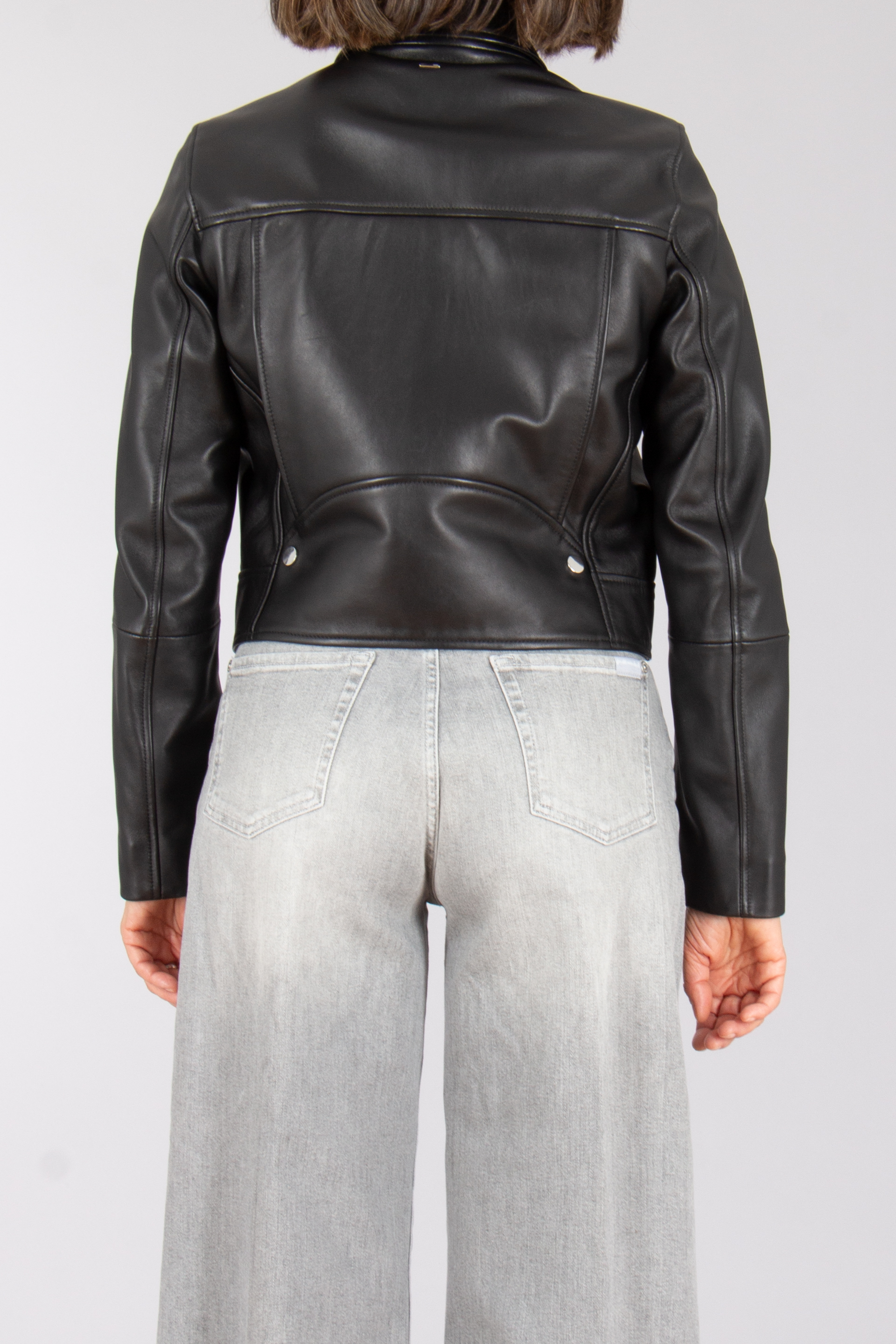 BOSS Cropped Lamb Leather Biker Jacket Sayuri Bekleidung, Mantel, Jacke, Jacke aus Leder, Jeans