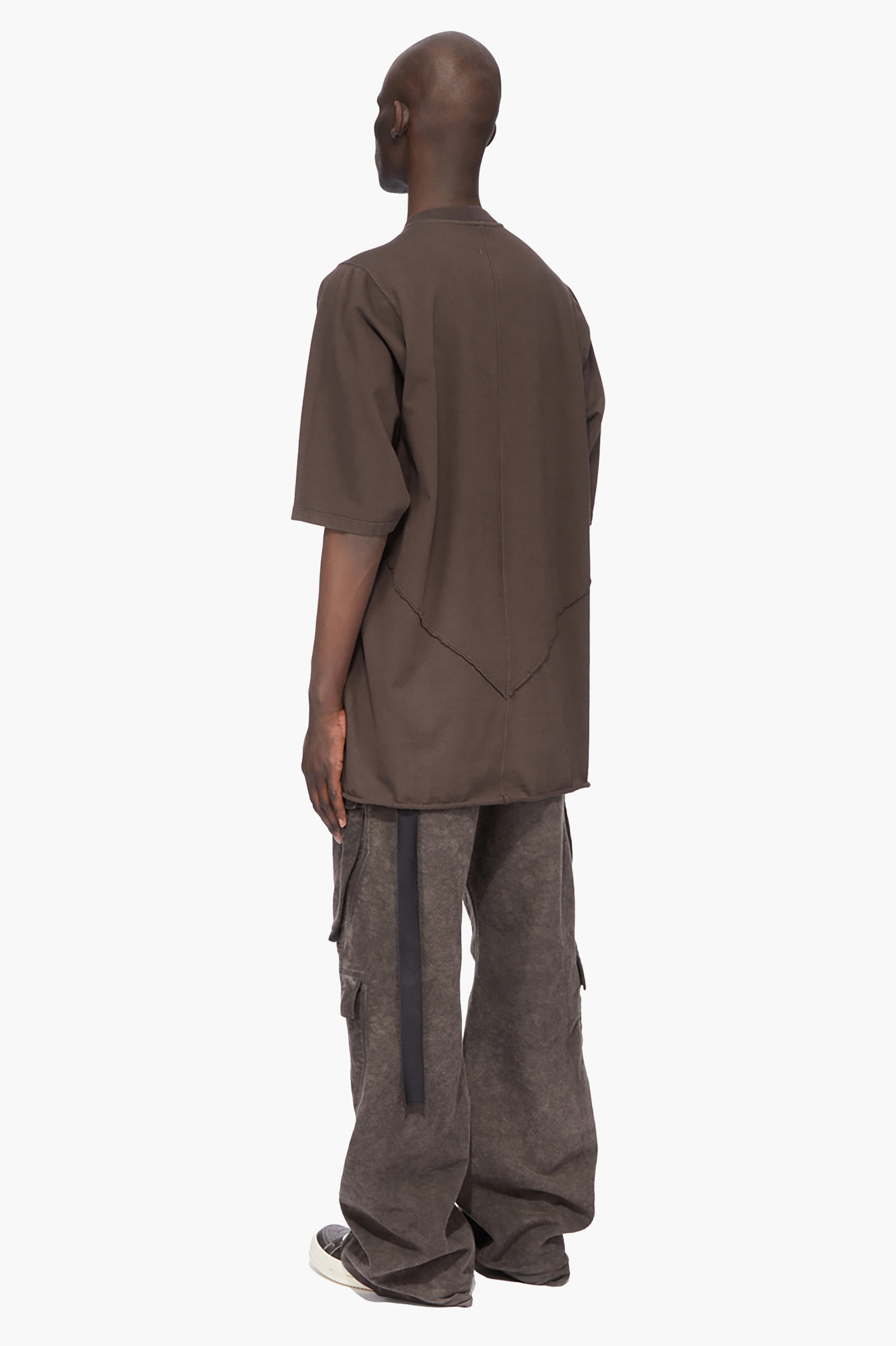 RICK OWENS DRKSHDW Oversized Fit Graphic Stitching Compact Heavy Organic Cotton Jersey Jumbo Short Sleeve T-Shirt Person, Stehend, Hosen, Mantel, Mann