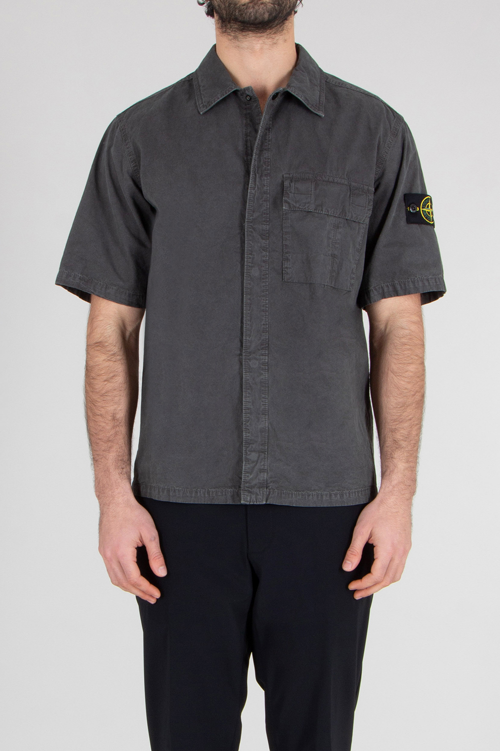 STONE ISLAND Comfort Fit Regular Fit OLD Effect Brushed Organic Cotton Canvas Short-Sleeve Shirt 