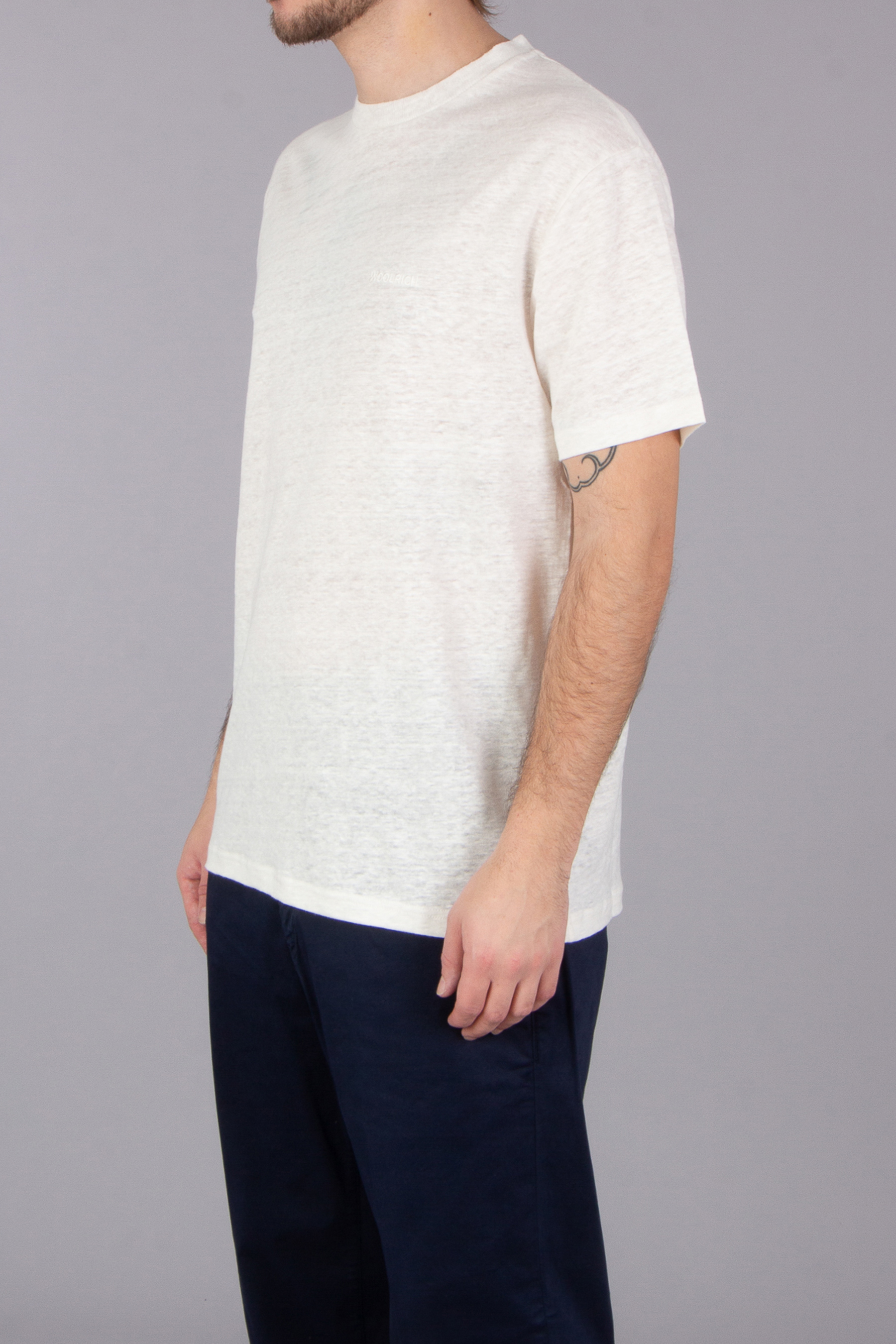 WOOLRICH Regular Fit Embroidered Linen T-Shirt WOOLRICH Regular Fit Embroidered Linen T-Shirt