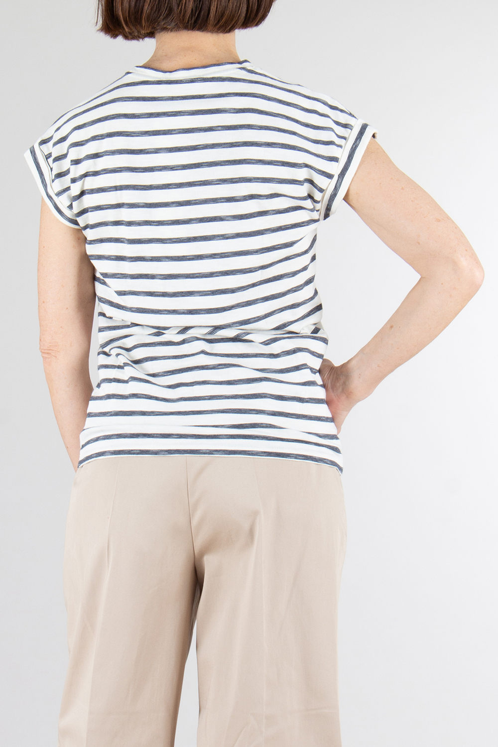 0039 ITALY Striped Cap Sleeve Cotton T-shirt Tisha