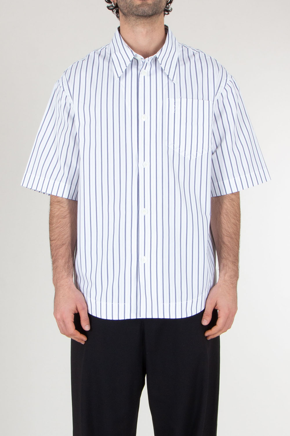 AMI PARIS Oversized Short Sleeve Striped Cotton Shirt 