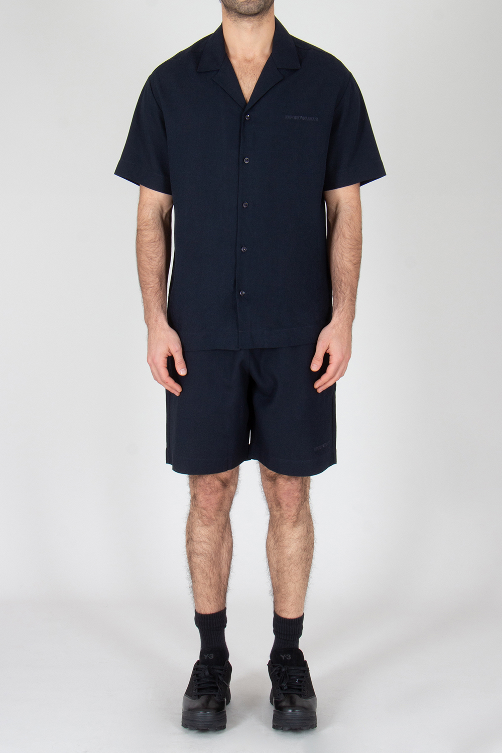 EMPORIO ARMANI Relaxed Fit Linen Blend Bermuda Shorts