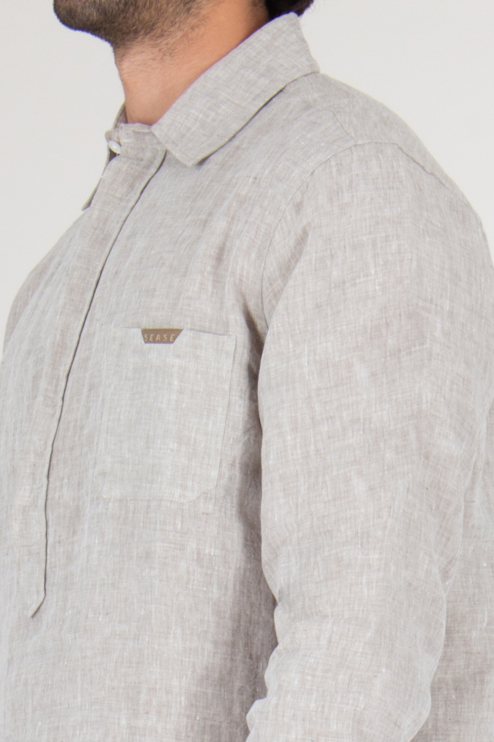 SEASE Regular Fit Linen Half Button Down Shirt