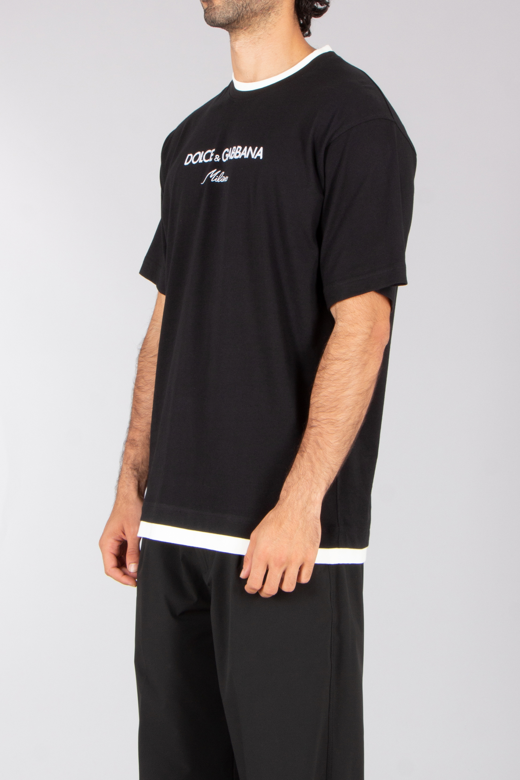 DOLCE & GABBANA Loose Fit Embroidered Cotton Jersey T-Shirt T-shirt, Hemd, Erwachsener, Mann, Person