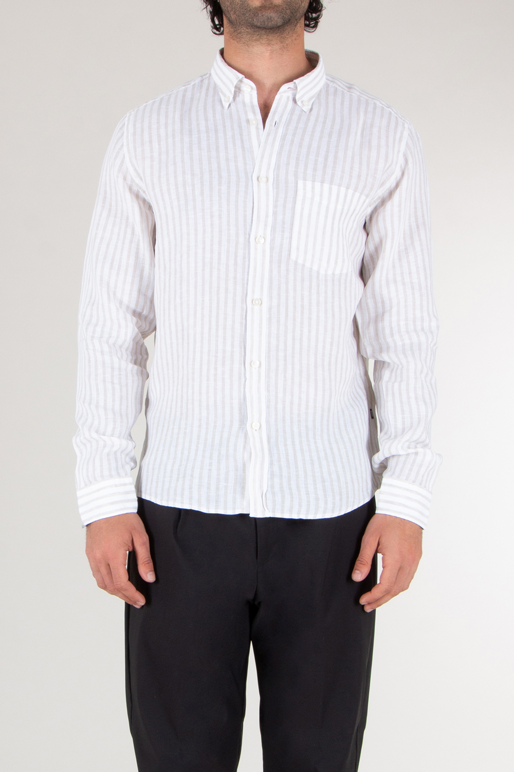 BOSS Regular Fit Striped Linen Shirt